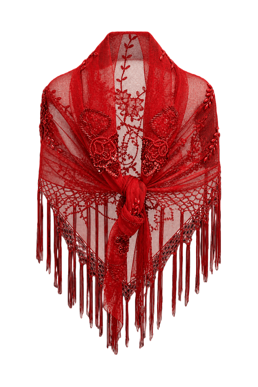1970s Red Lace Shawl - Front View