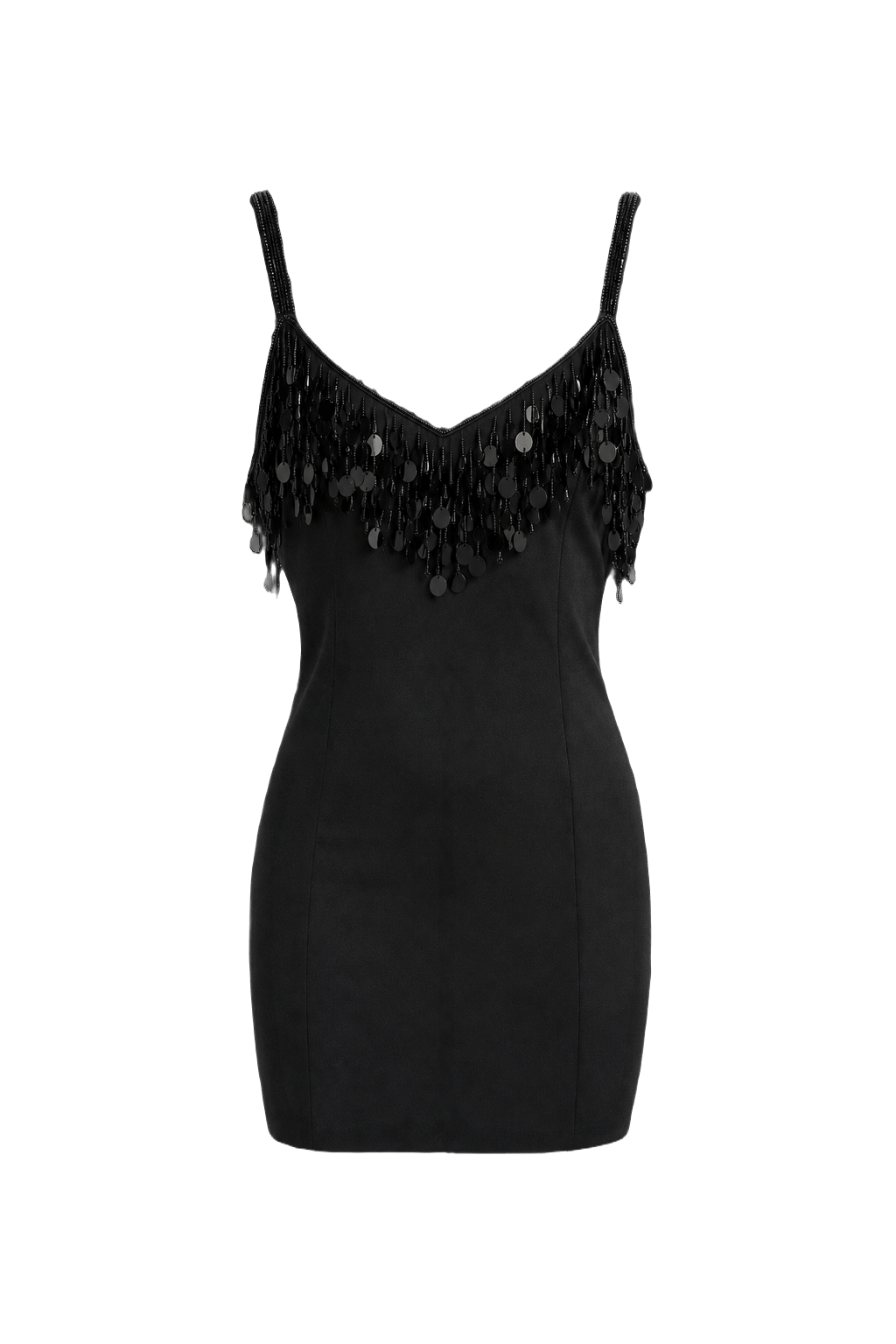1980s Black Polyester Mini Dress - Front View