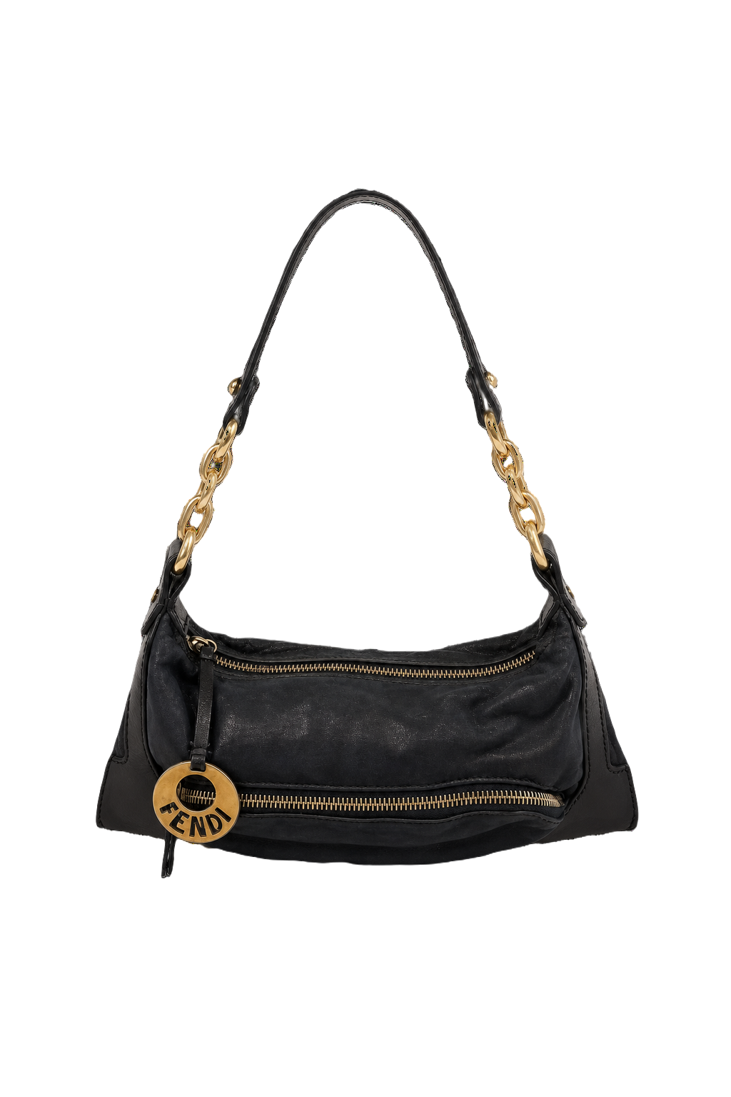 1980s Black Leather Handbag - Front View