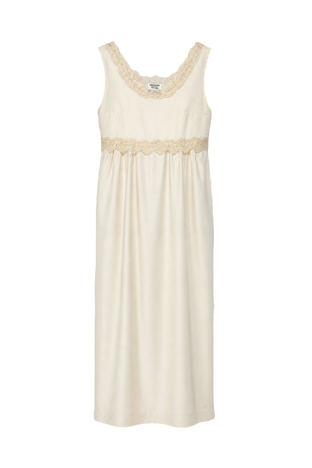 1980s Cream White Satin Slip Dress - Front View