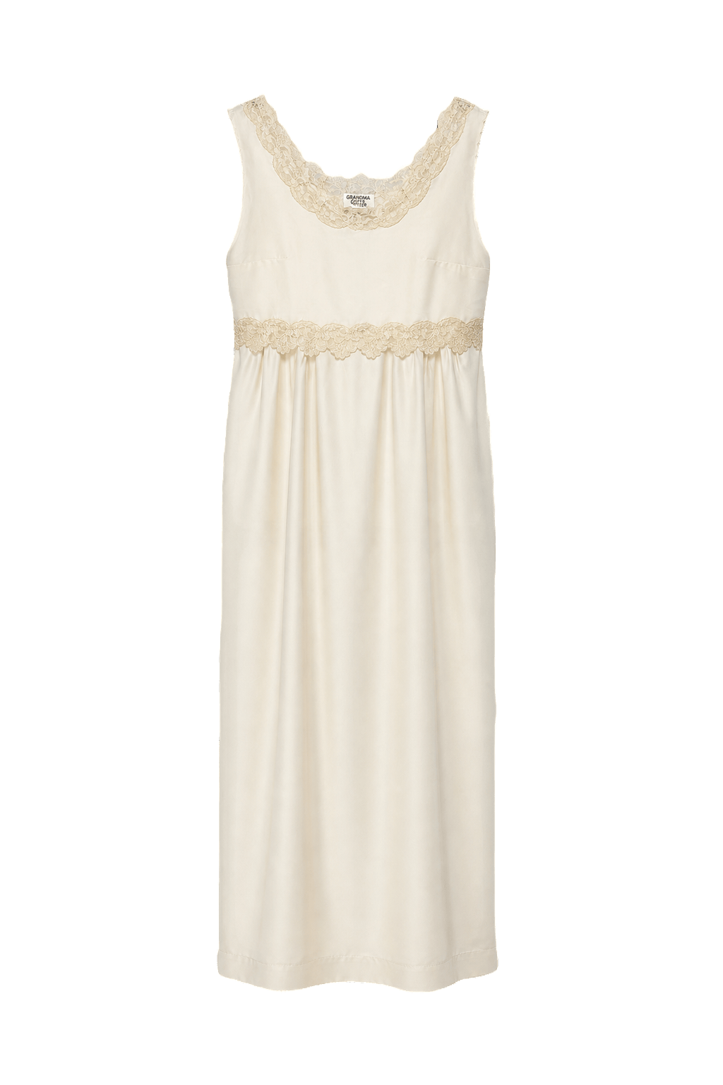 1980s Cream White Satin Slip Dress - Front View