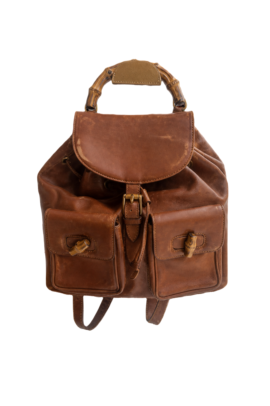 1980s Brown Synthetic Leather Backpack - Front View