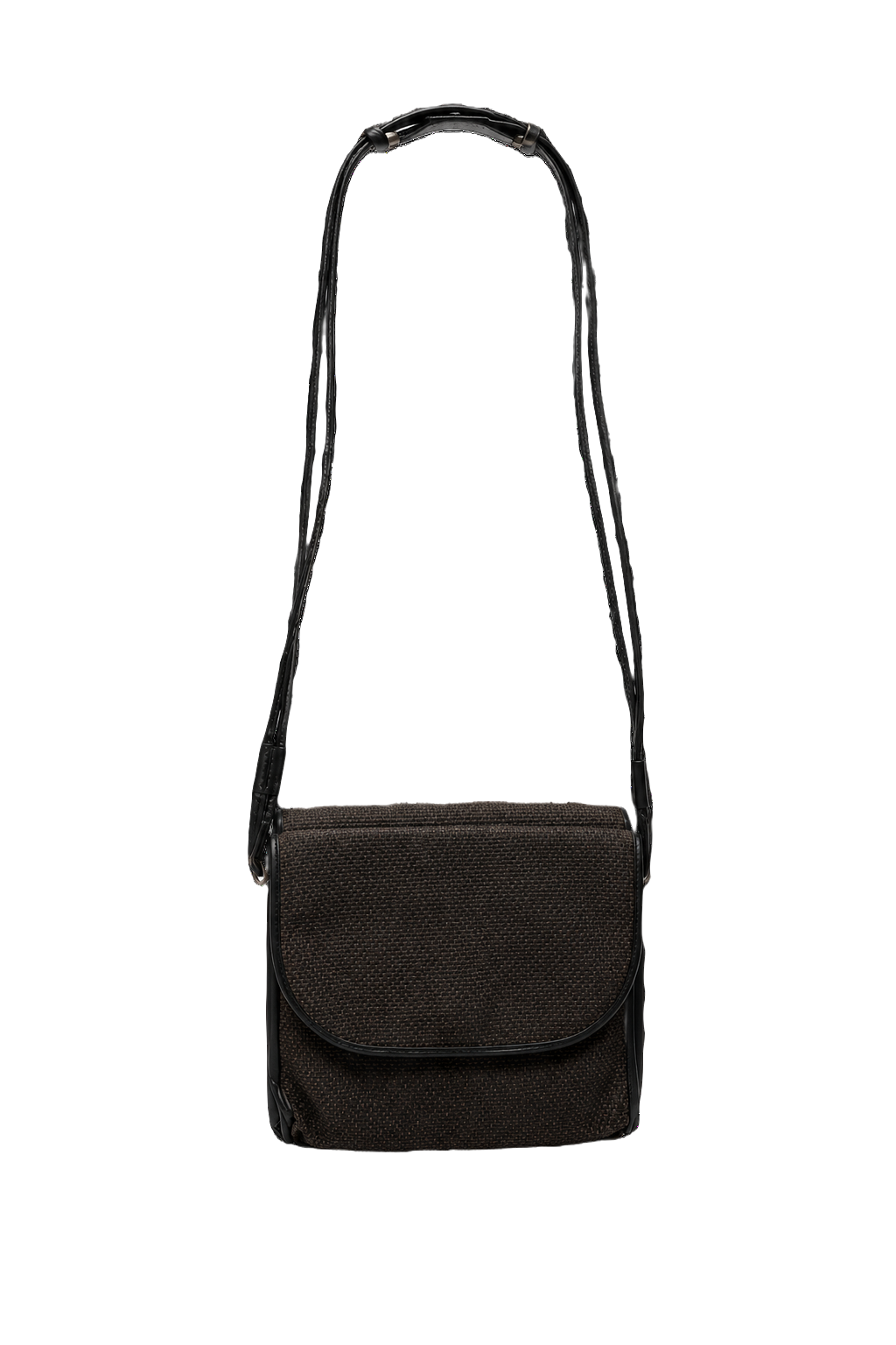 1980s Dark Brown Fabric Bag - Front View