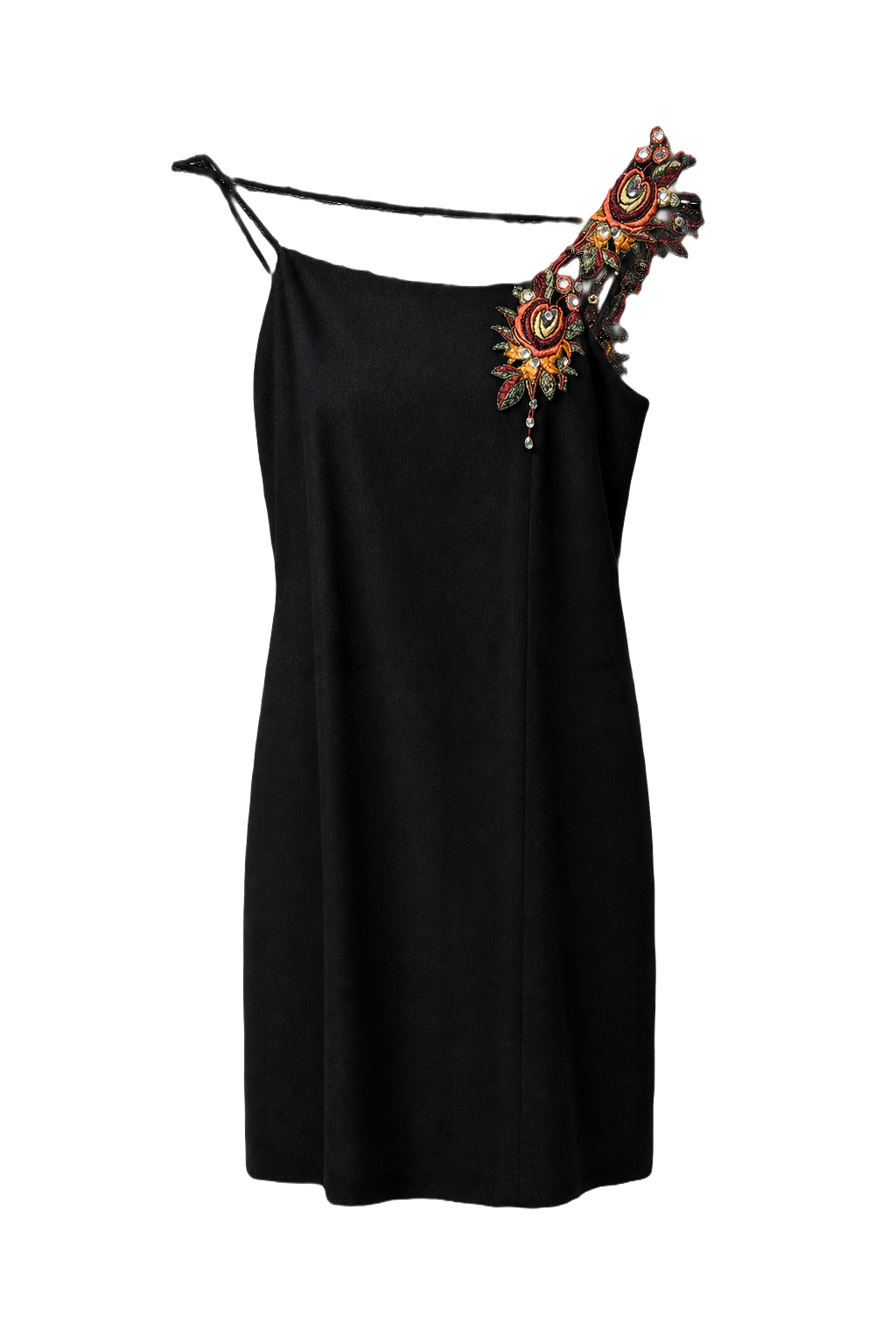 1980s Black Polyester Blend Mini Dress - Front View