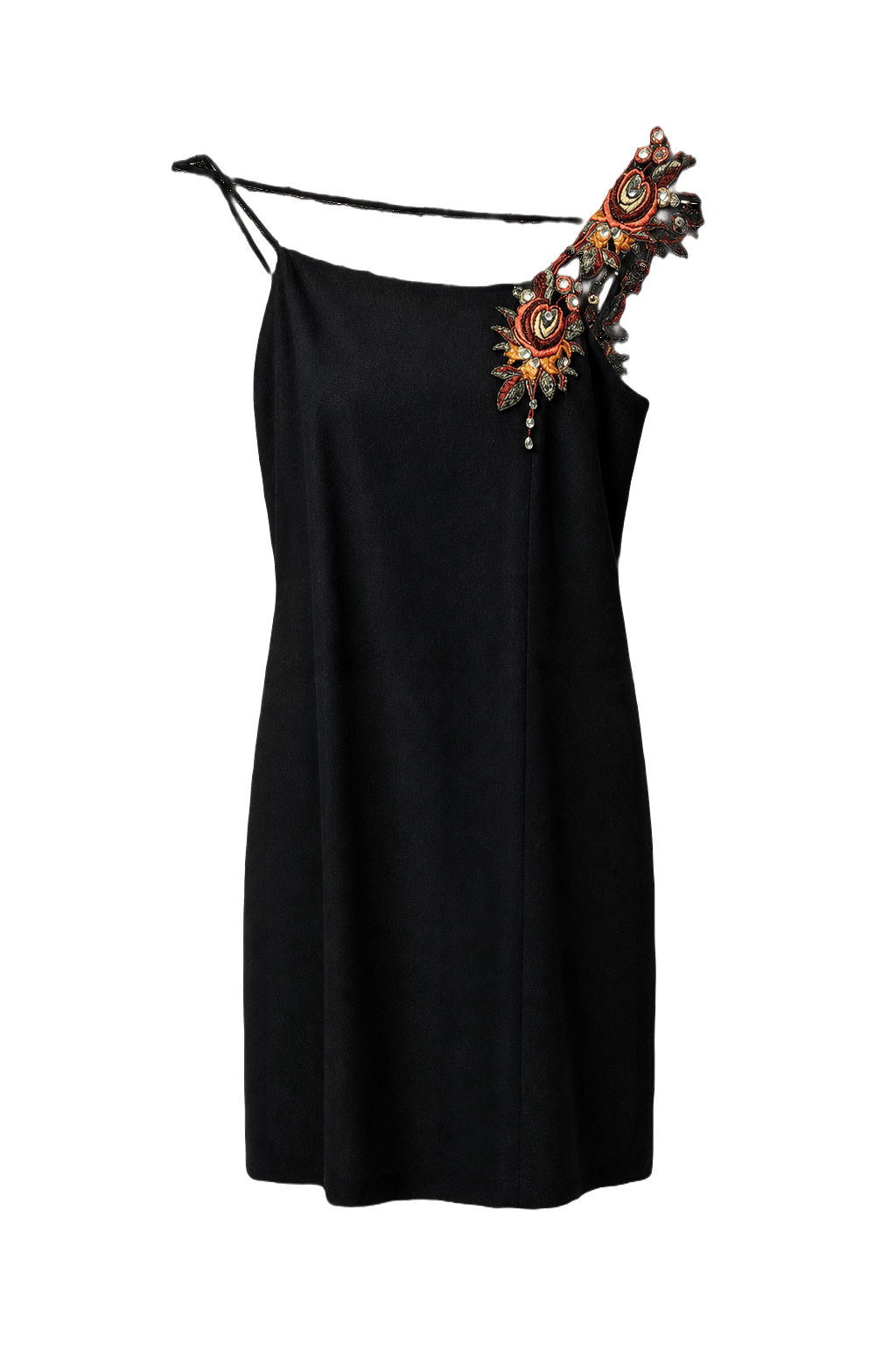 1980s Black Polyester Blend Mini Dress - Front View