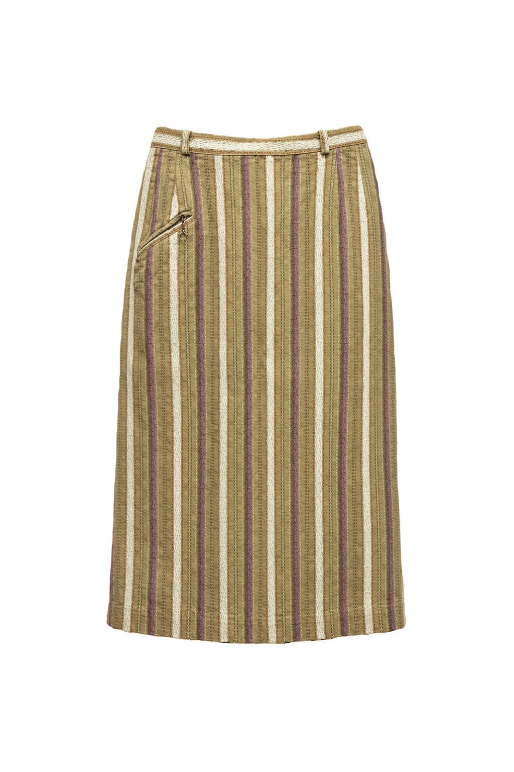 1950s Beige Purple Striped Polyester Skirt - Front View