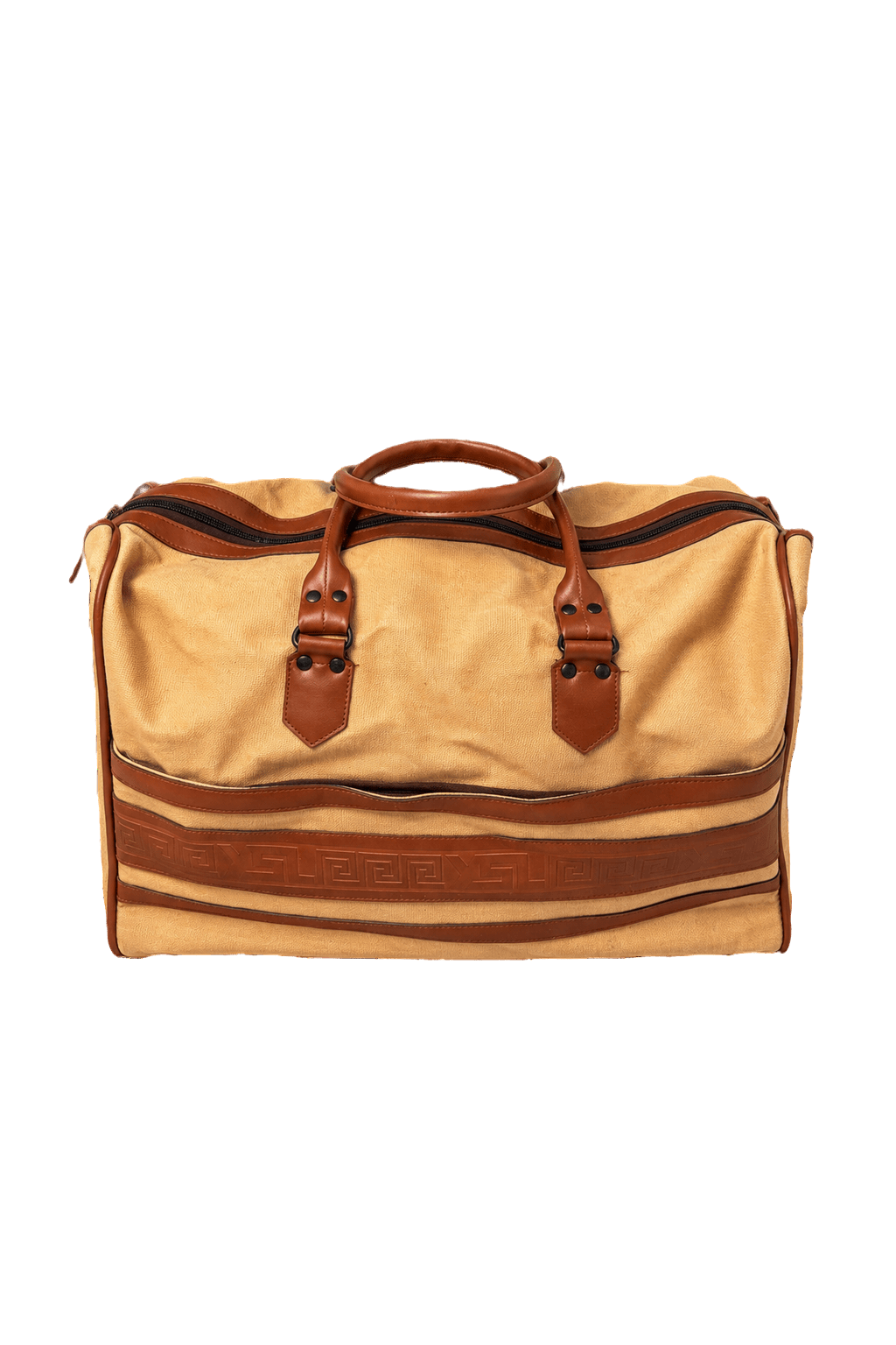 1980s Tan Leather and Canvas Bag - Front View