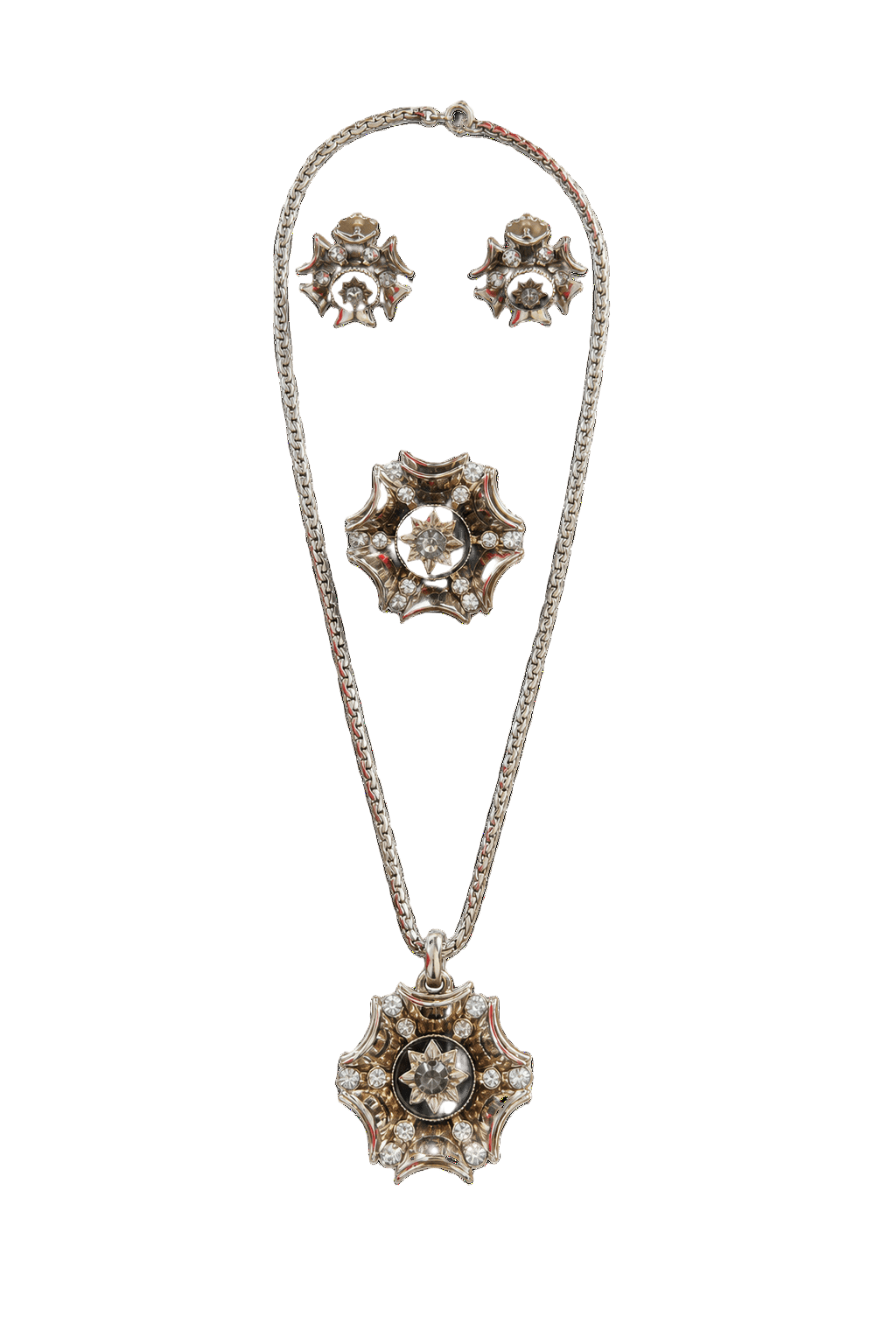 1950s Silver Metal Jewelry Set - Front View