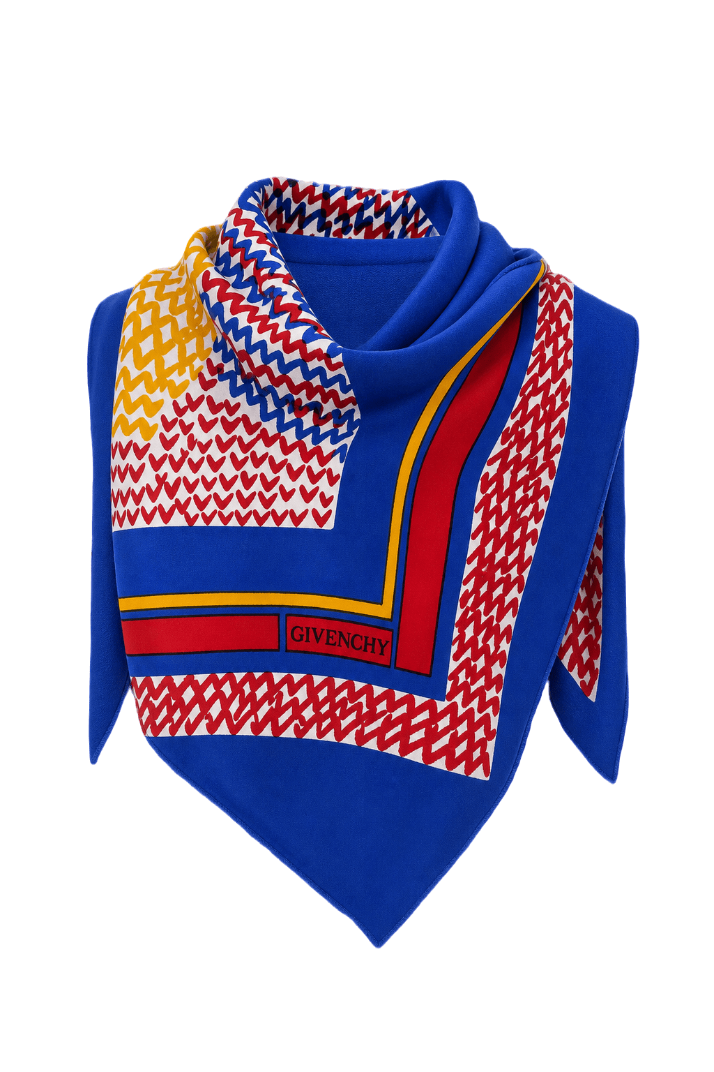 1980s Blue Silk Scarf - Front View
