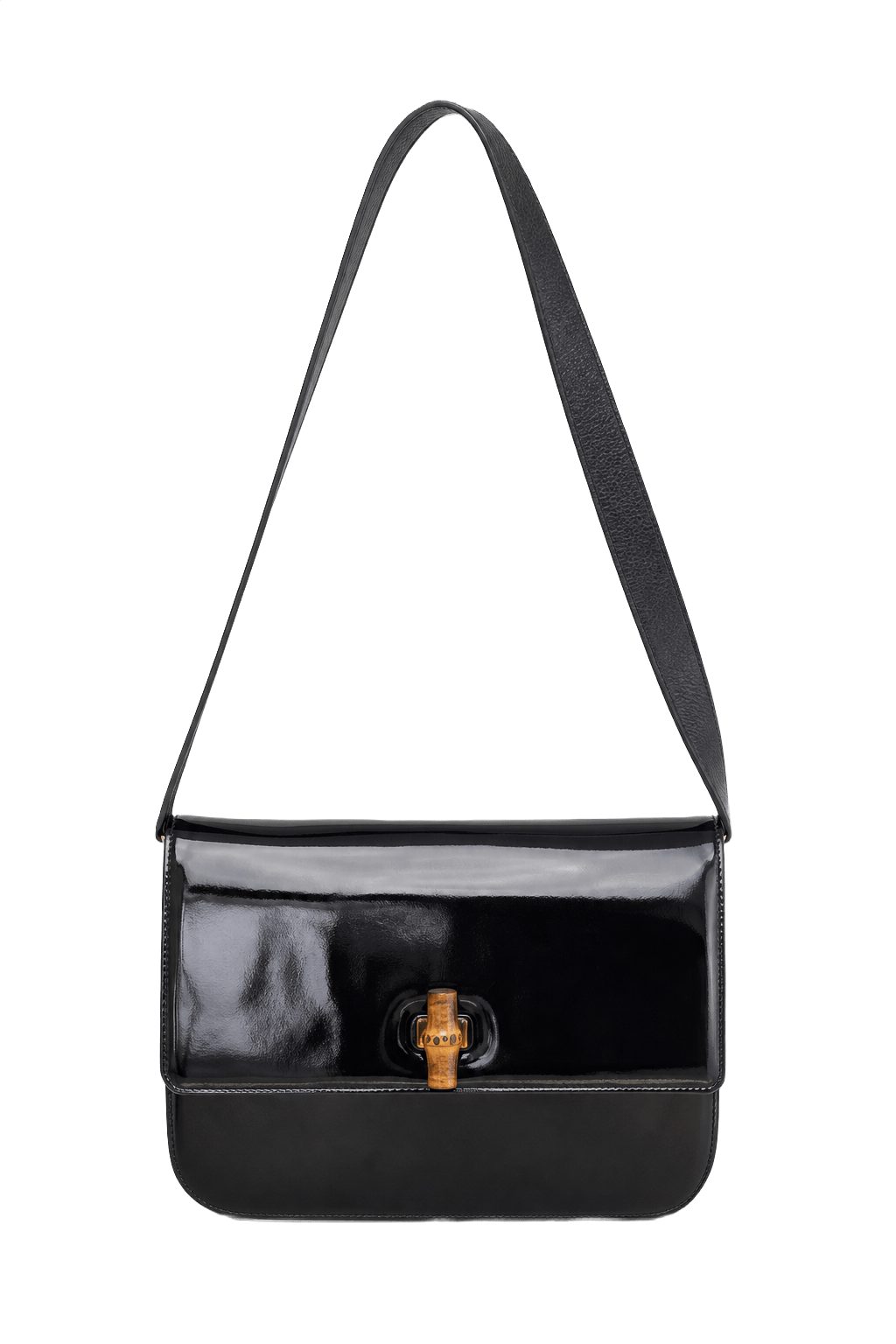 1990s Black Patent Leather Bag - Front View