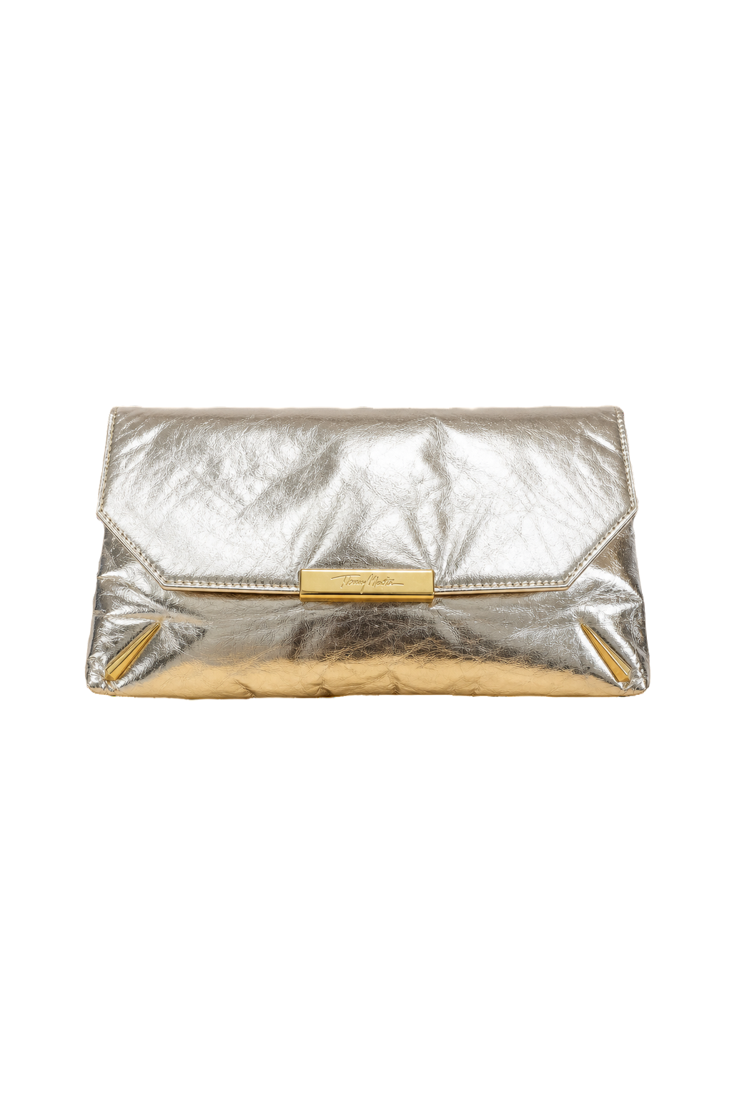 1980s Silver Metallic Leather Clutch - Front View