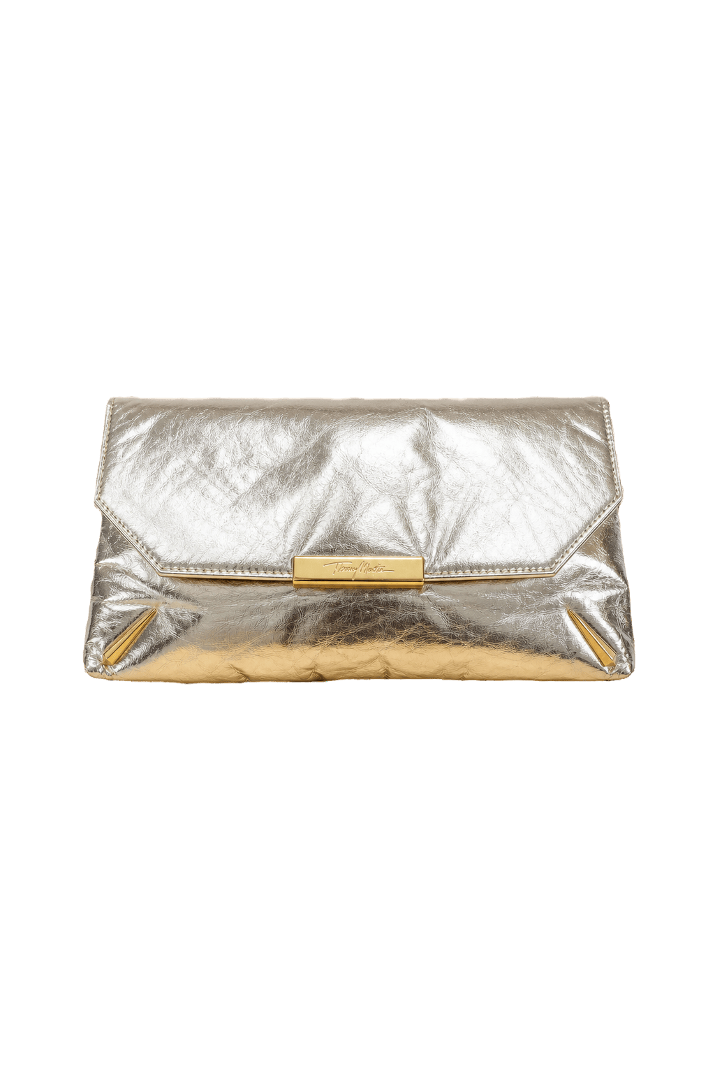 1980s Silver Metallic Leather Clutch - Front View