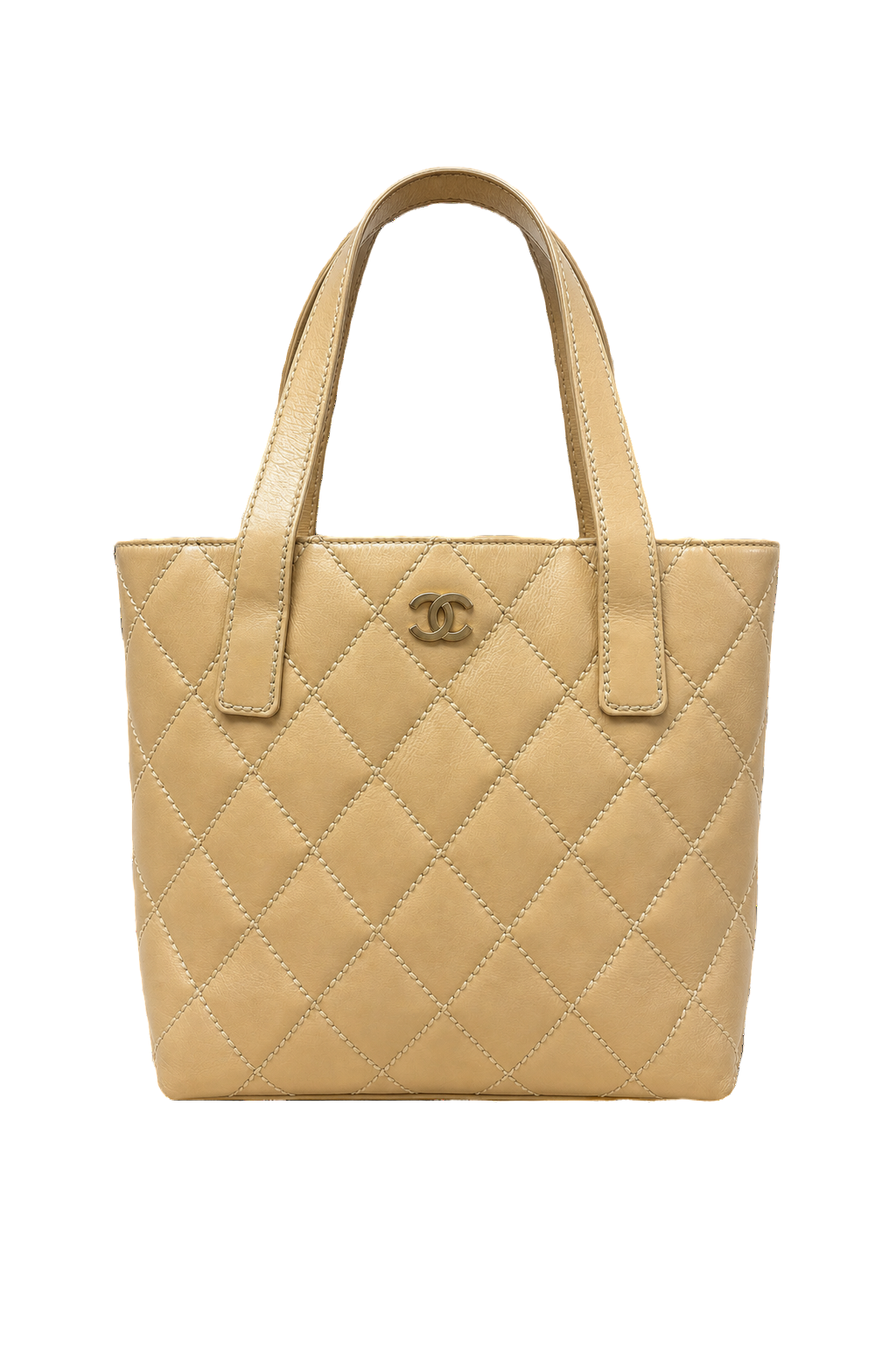 1980s Beige Leather Bag - Front View