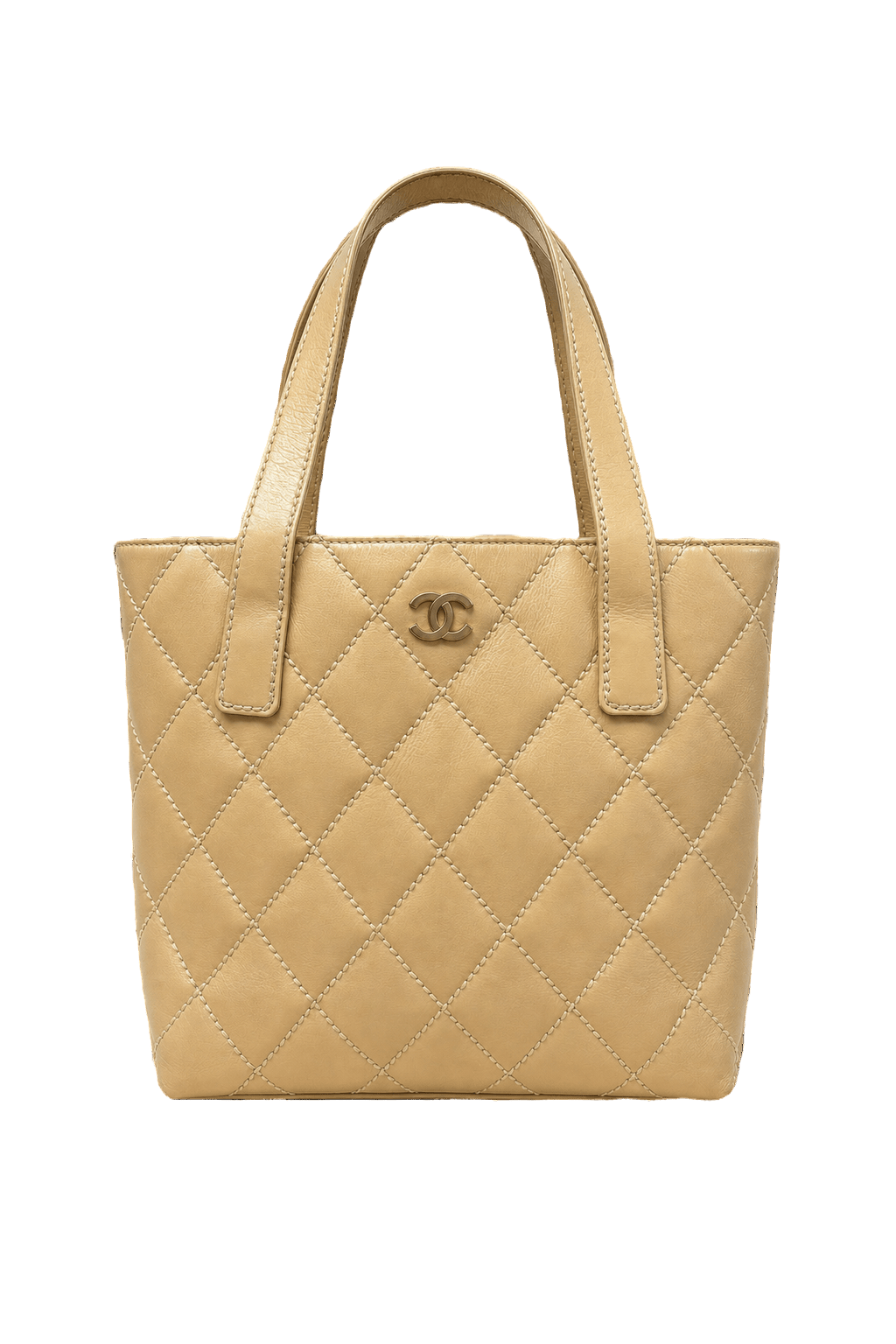 1980s Beige Leather Bag - Front View