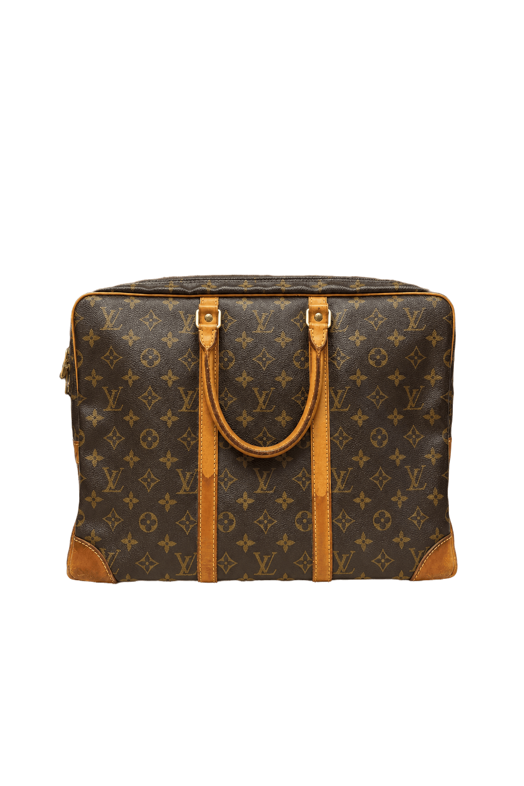 1980s Brown Canvas with Leather Bag - Front View