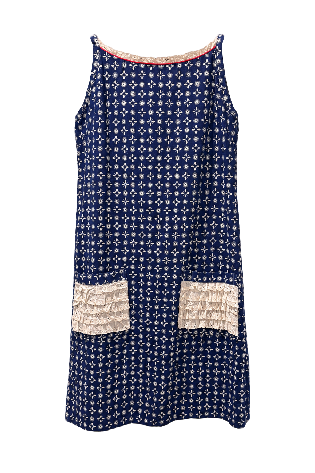 1960s Navy Blue Cotton Shift Dress - Front View