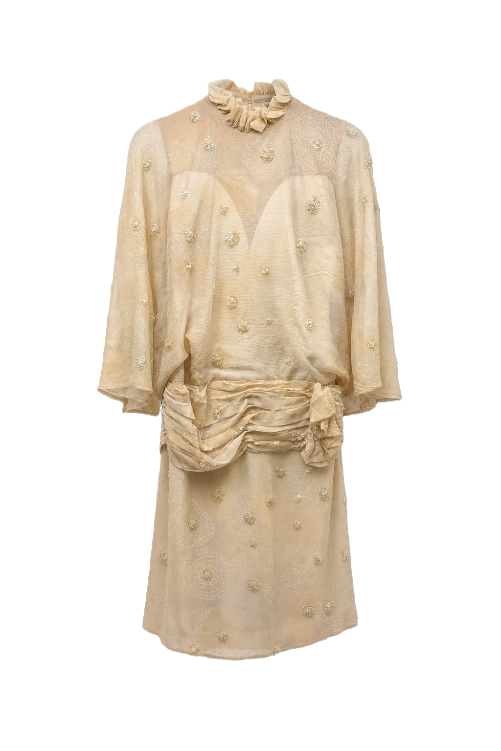 1950s Cream Silk Dress - Front View