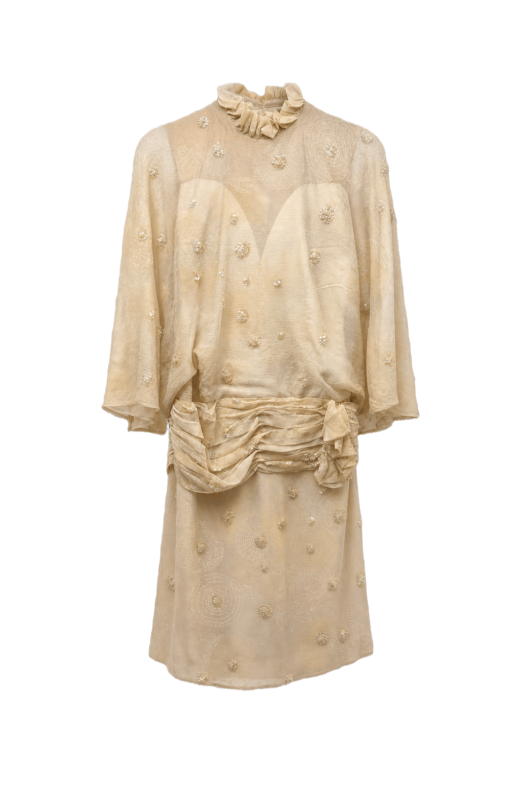 1950s Cream Silk Dress - Front View