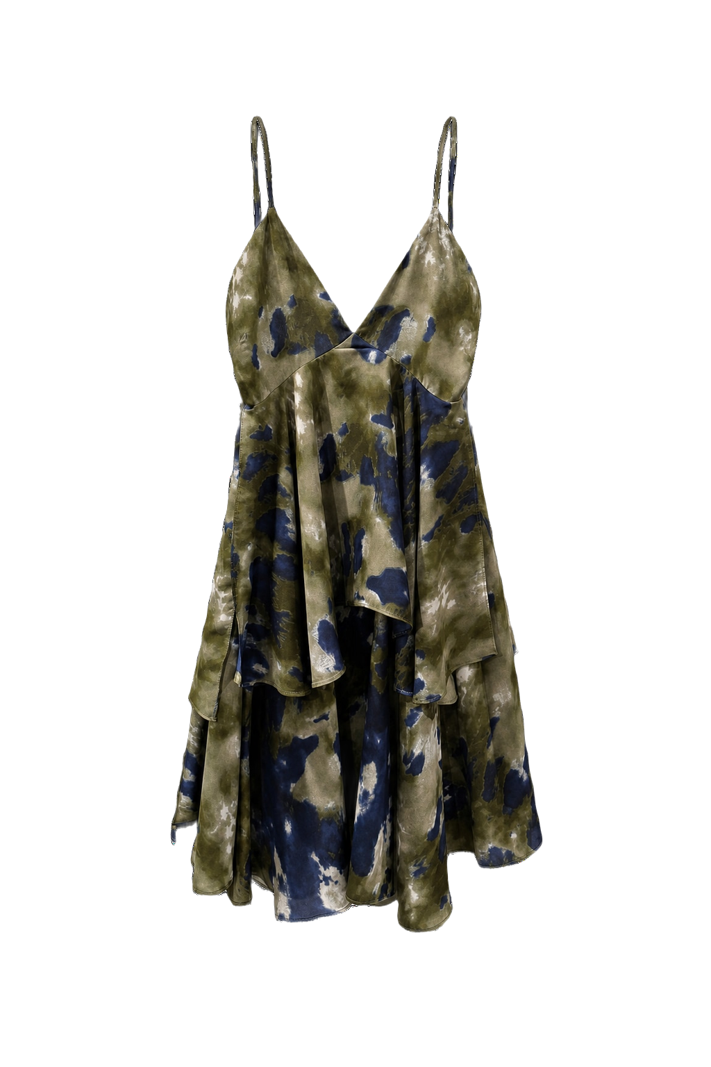 1990s Olive Green Silk Dress - Front View