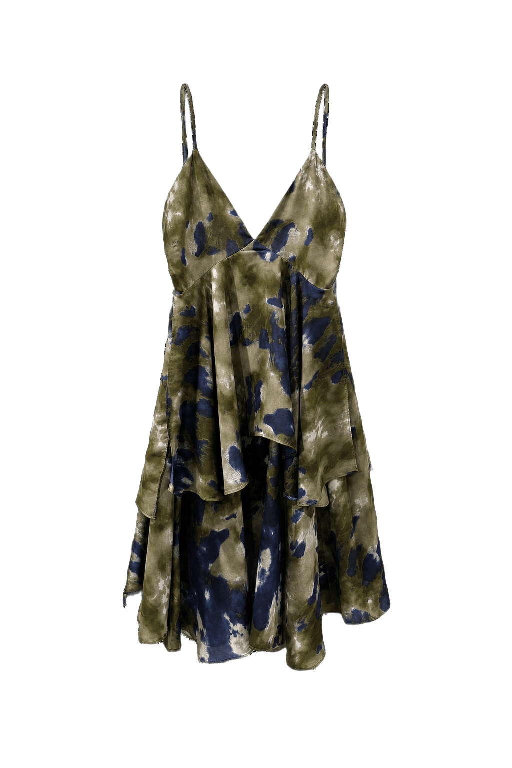 1990s Olive Green Silk Dress - Front View