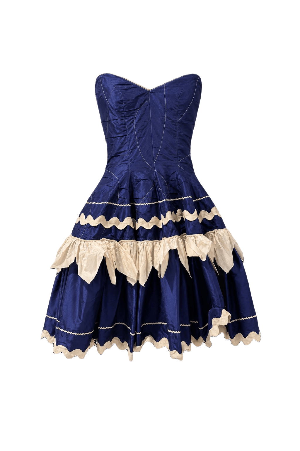 1980s Royal Blue Taffeta Dress - Front View