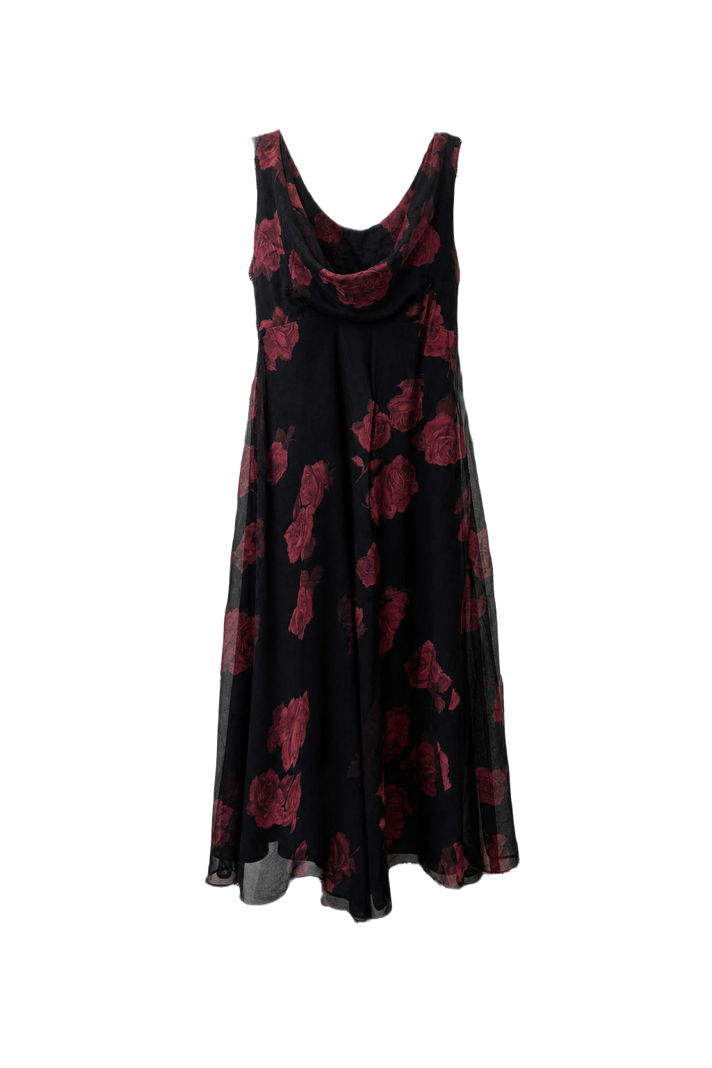 1990s Black Sheer Polyester Dress - Front View