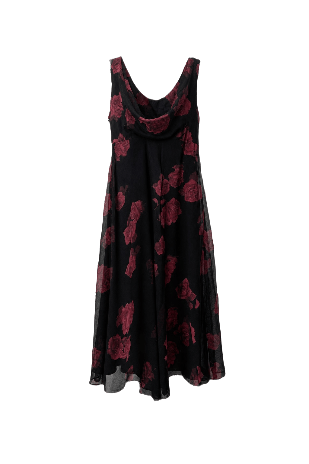 1990s Black Sheer Polyester Dress - Front View