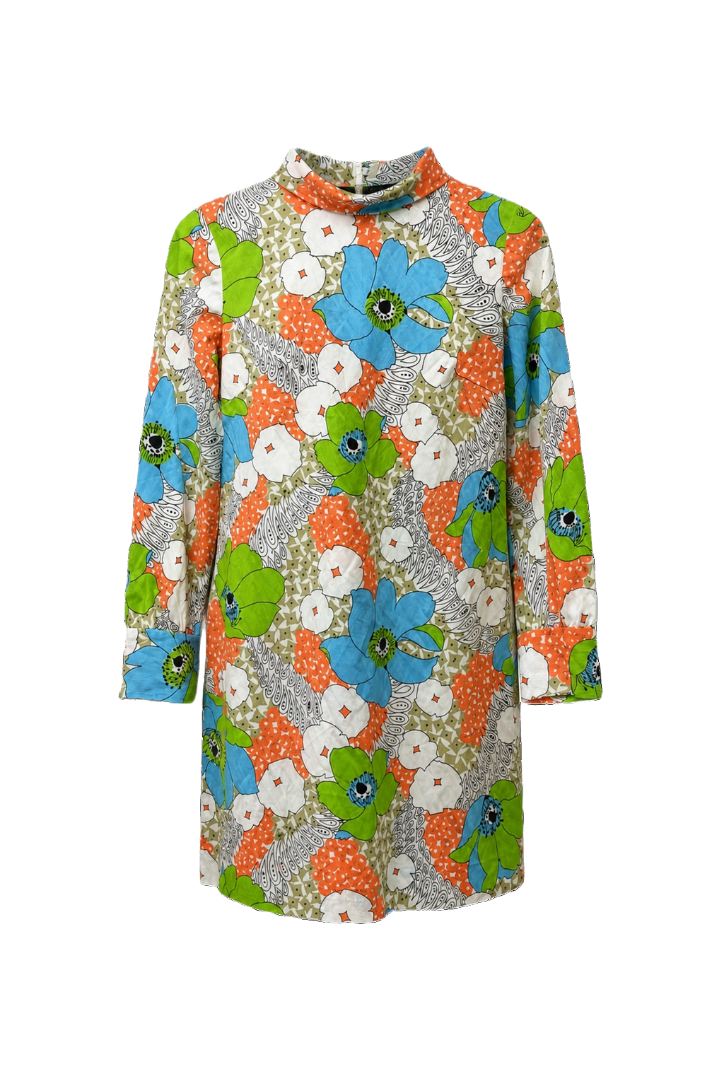 1960s Multicolor Cotton Mini Dress - Front View