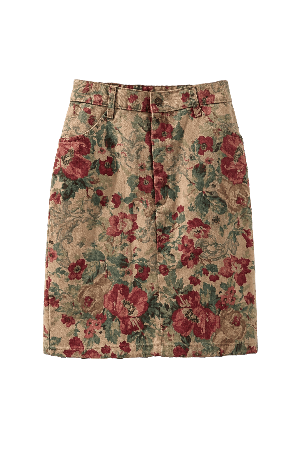 1980s Beige Denim Skirt - Front View