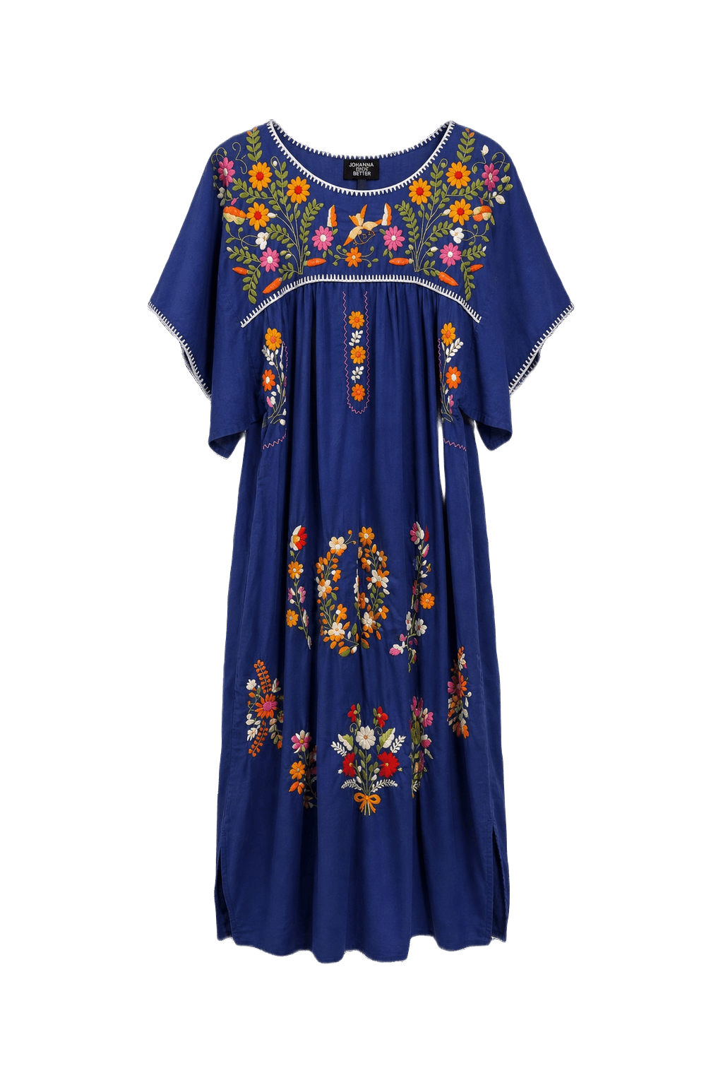 1970s Blue Cotton Maxi Dress - Front View