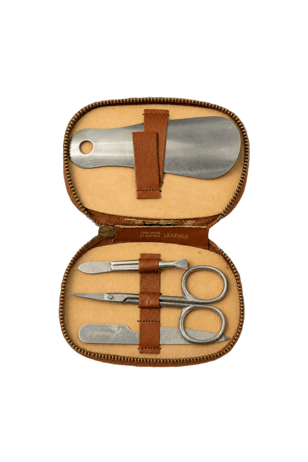 1950s Brown Leather Manicure Set - Front View