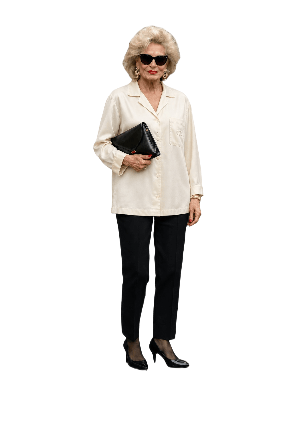 1980s Ivory Silk Button-Down Shirt - Model