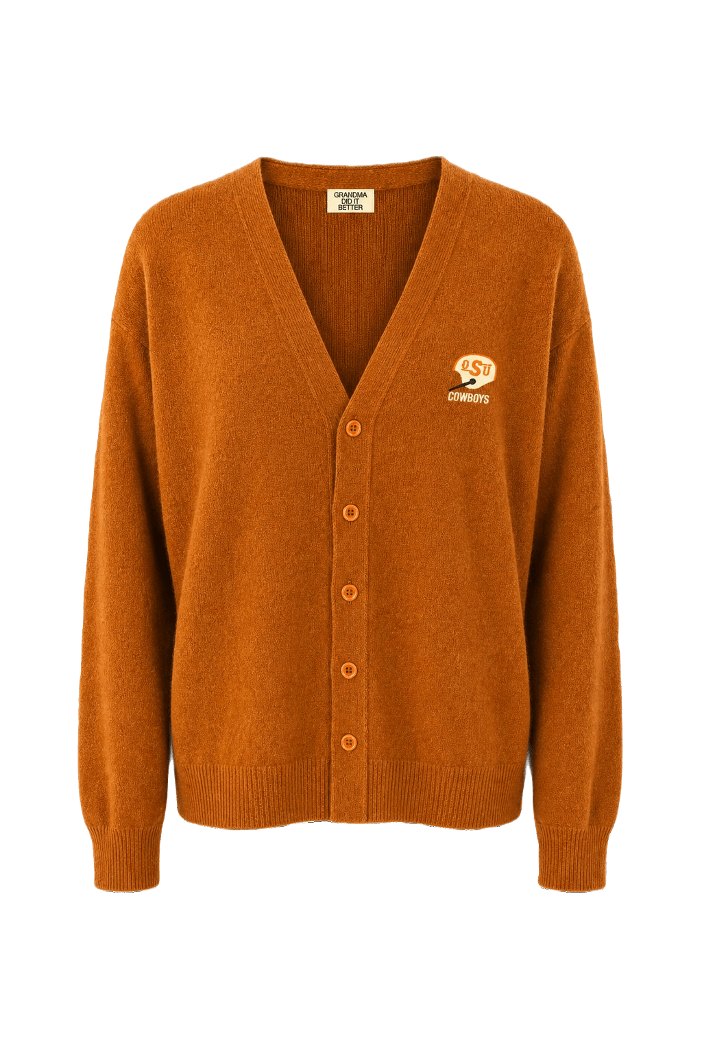 1970s Burnt Orange Wool Blend Cardigan - Front View