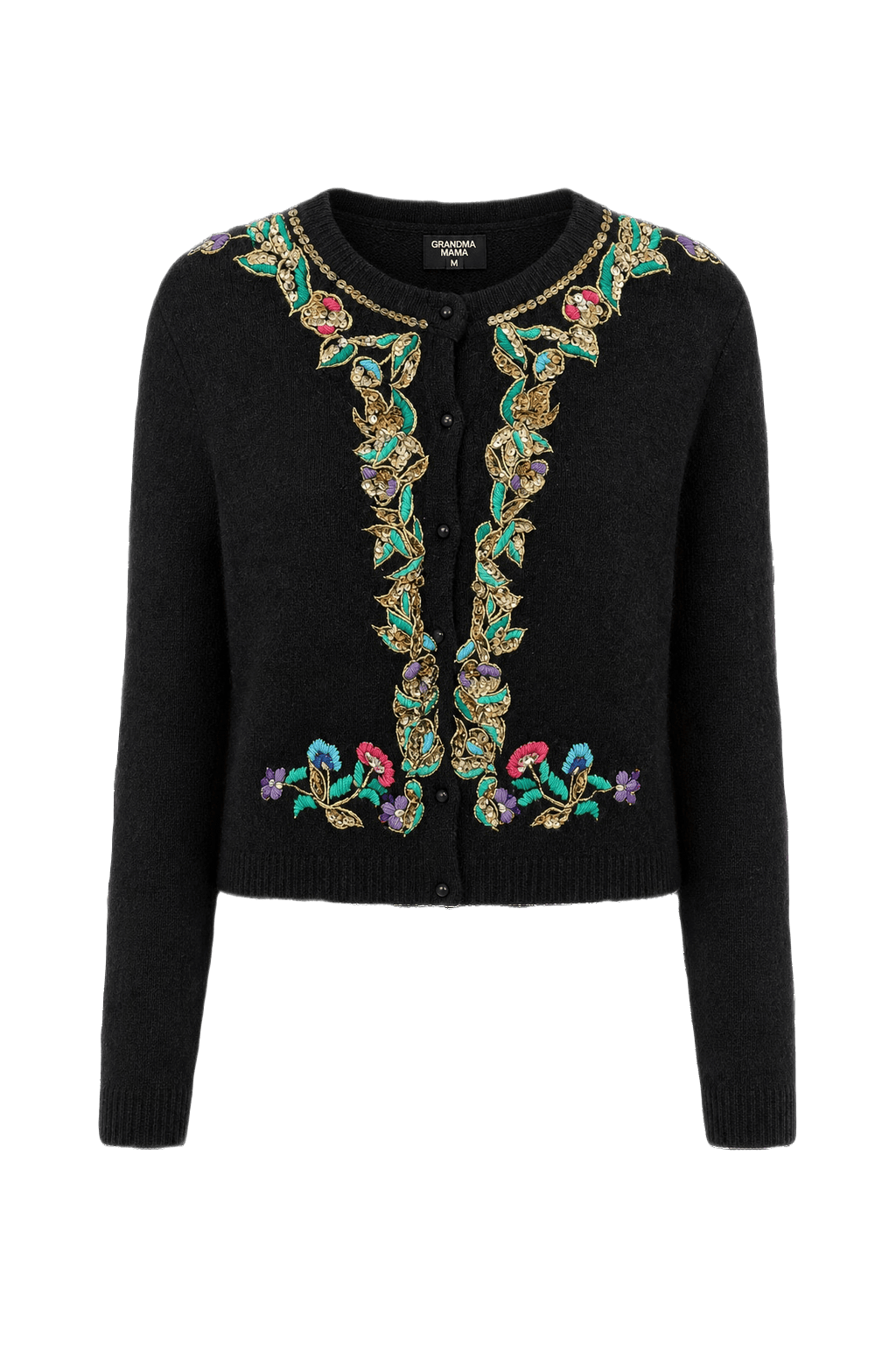 1980s Black Wool Blend Cardigan - Front View