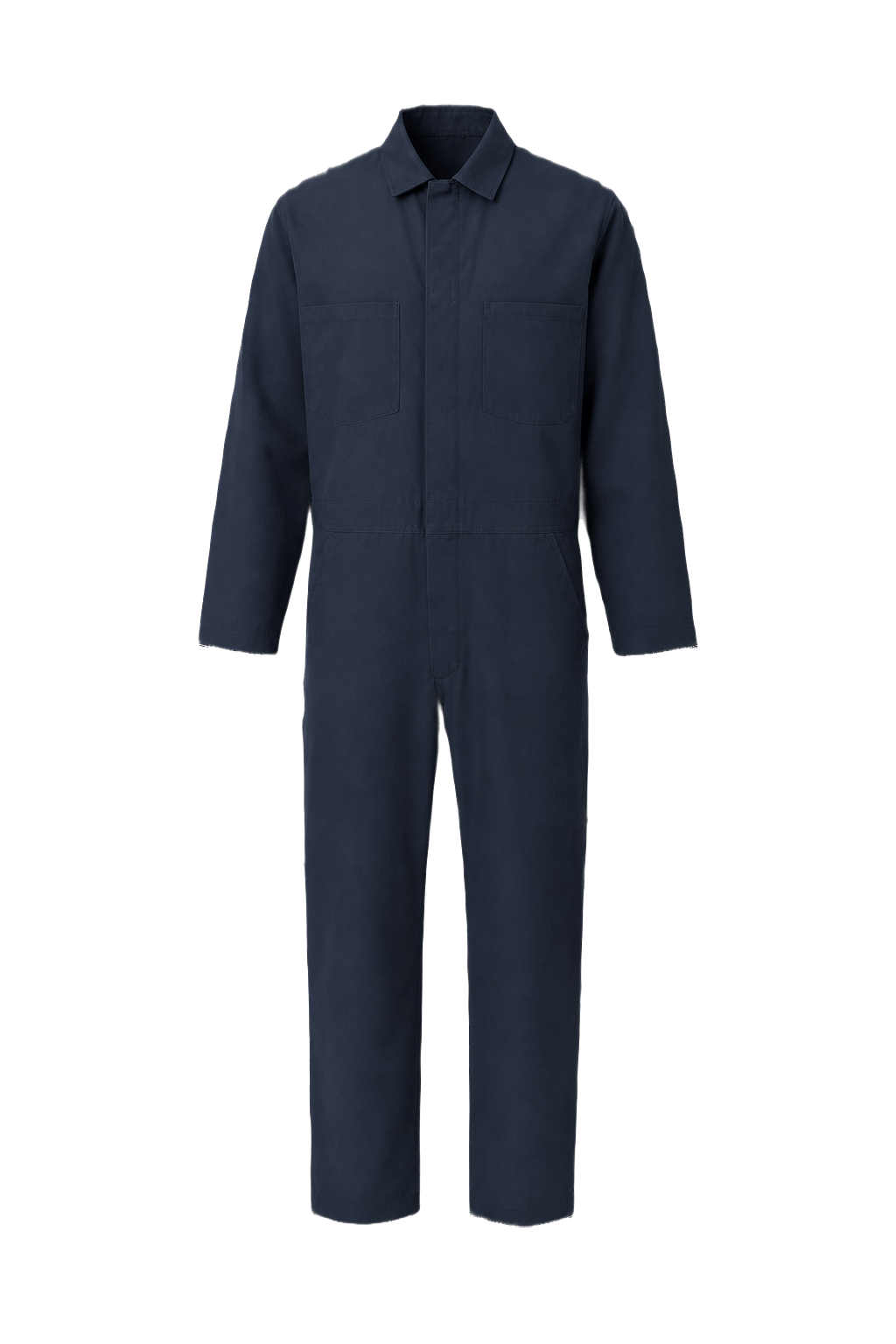 1970s Navy Blue Cotton Blend Coveralls - Front View