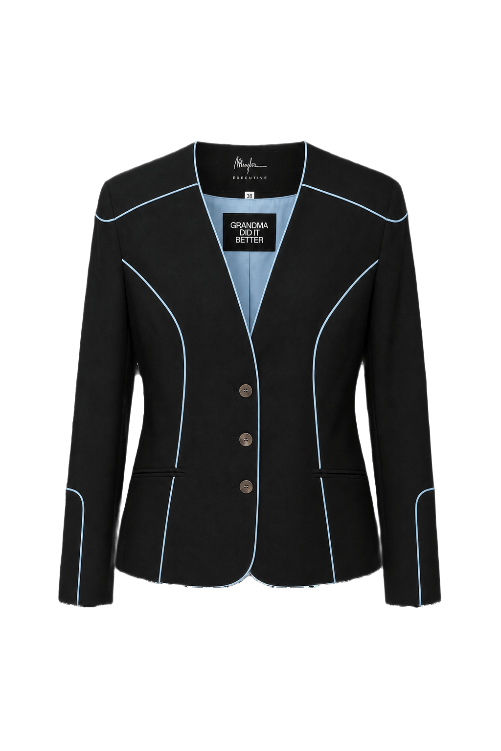 1970s Black Wool Blend Blazer - Front View