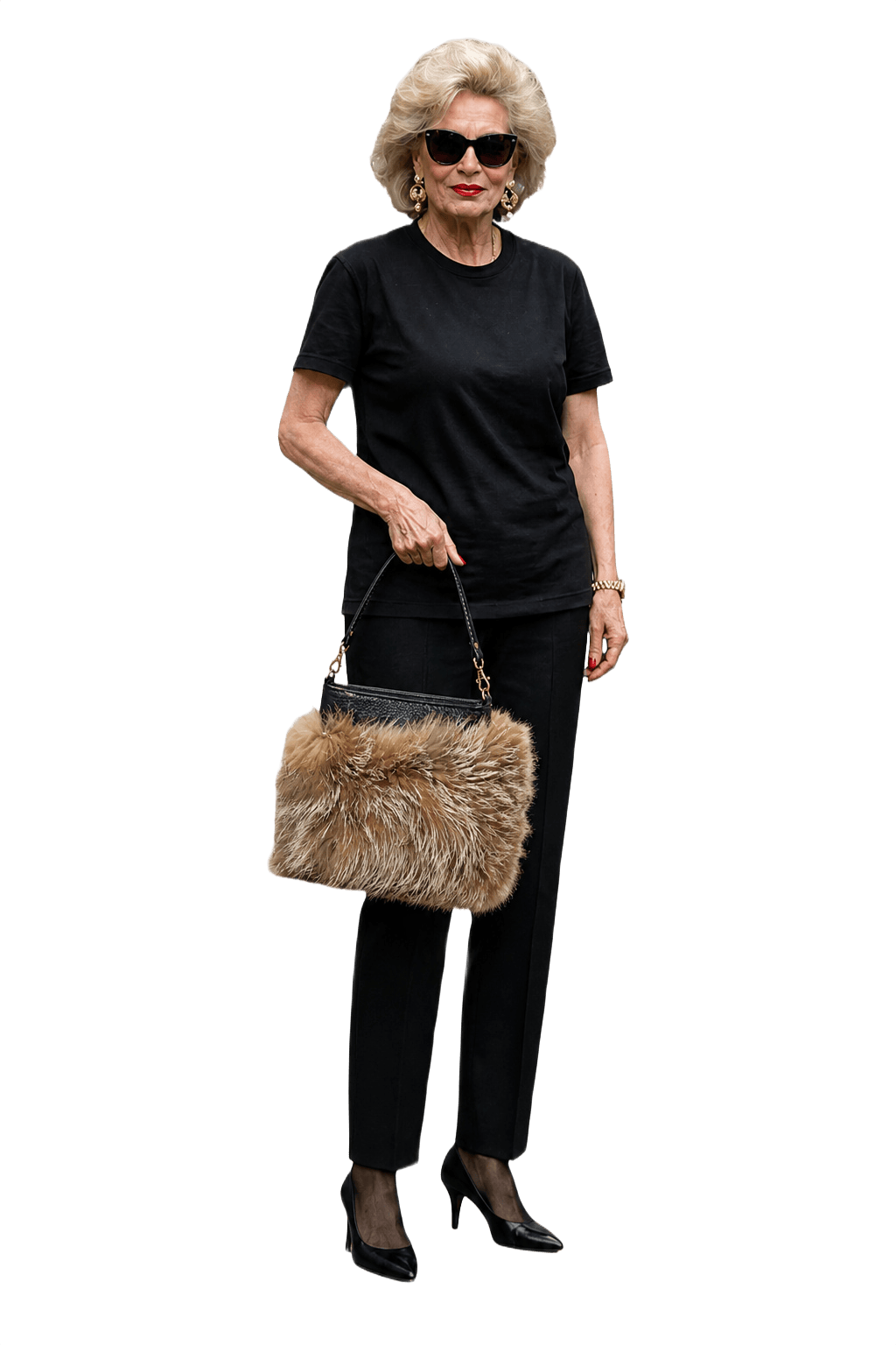 1980s Black Leather and Fur Handbag - Model