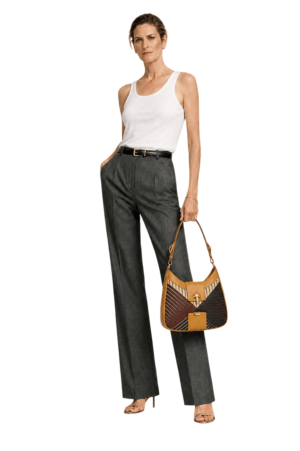 1990s Brown Leather and Fabric Bag - Model