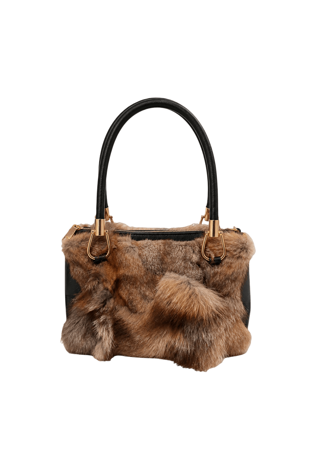 1990s Brown Fur & Leather Bag - Front View