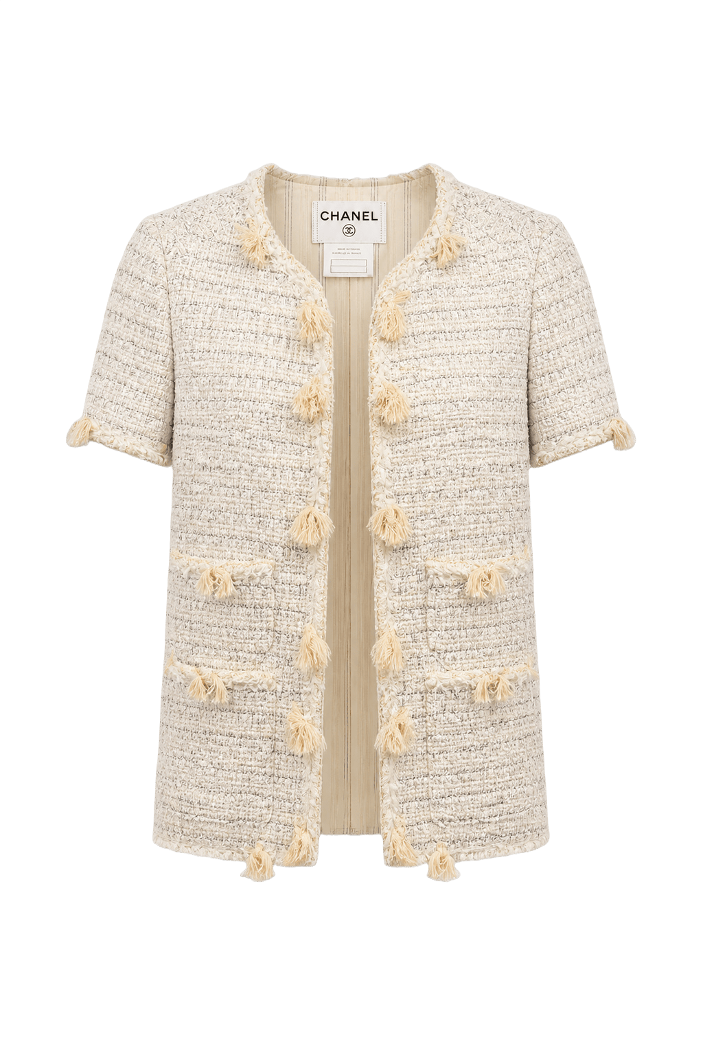 1990s Cream Tweed Jacket - Front View
