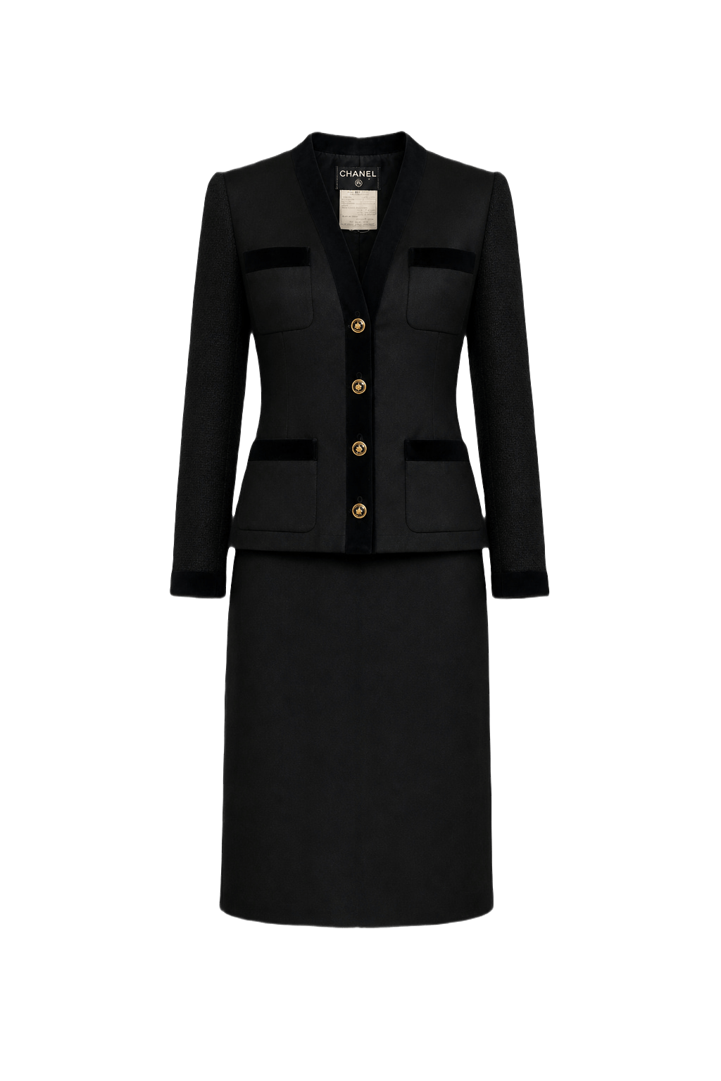 1990s Black Synthetic Blend Blouse and Skirt Set - Front View