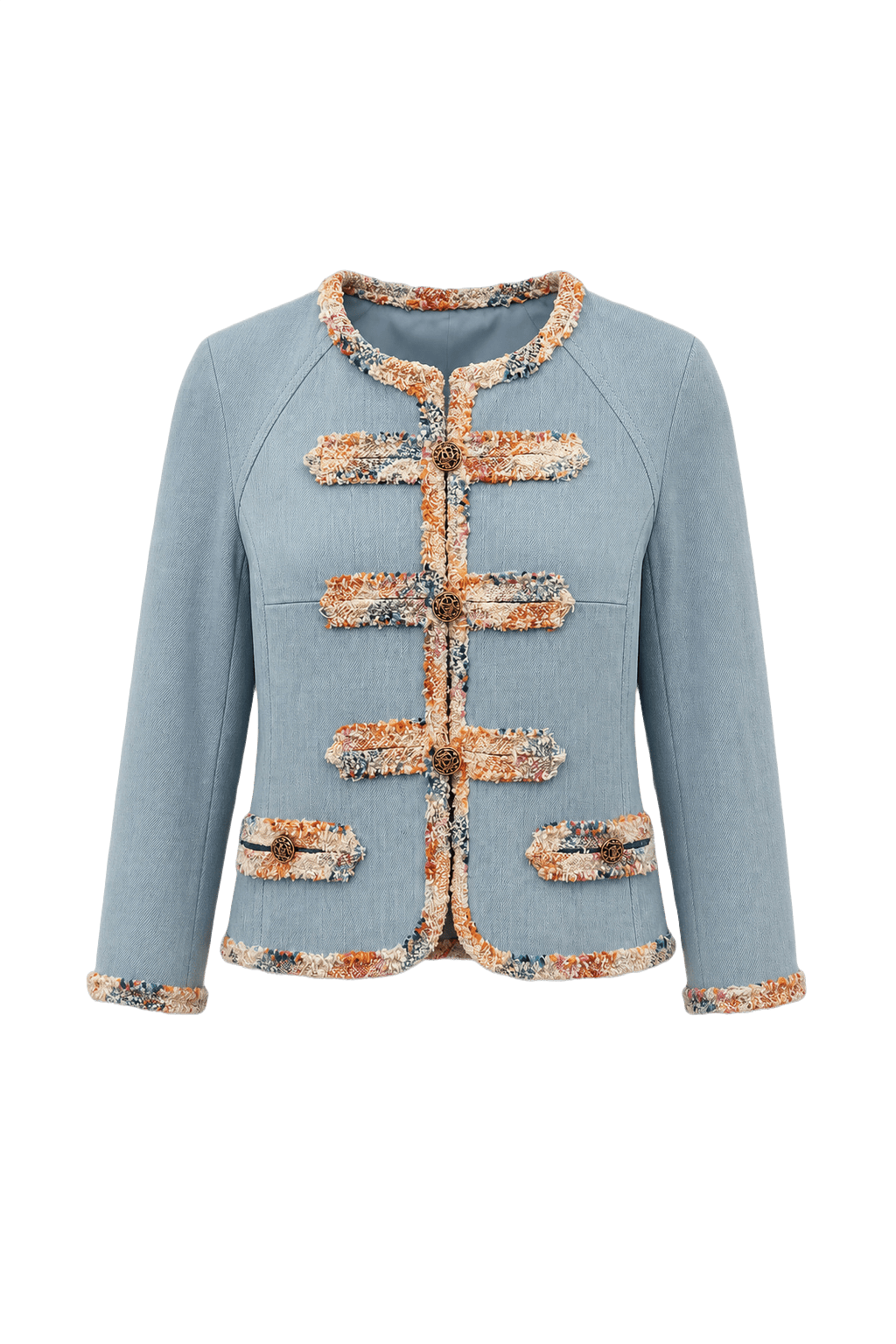 1990s Light Blue Cotton Blend Jacket - Front View