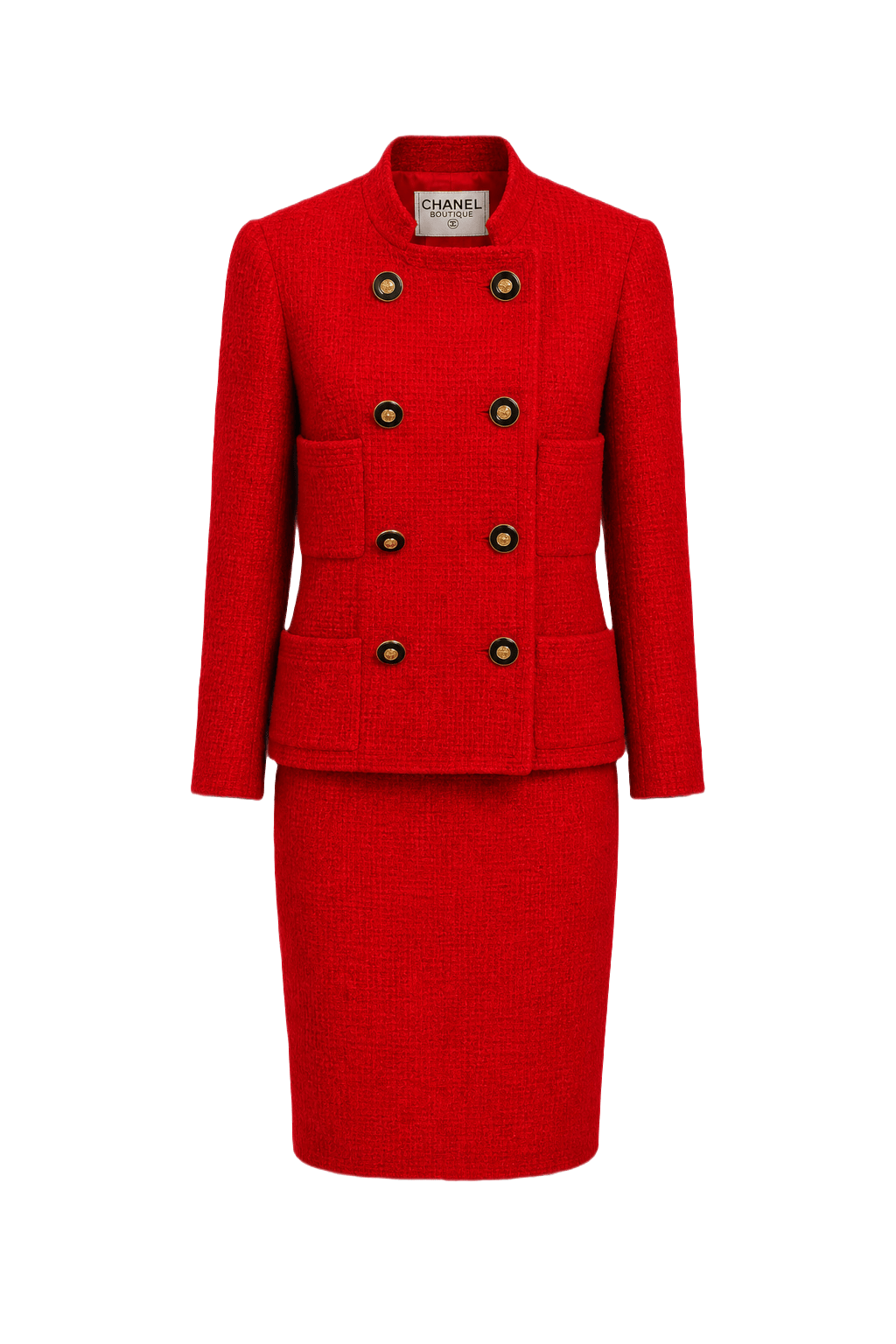 1990s Red Wool Blend 2-Piece Skirt Suit - Front View