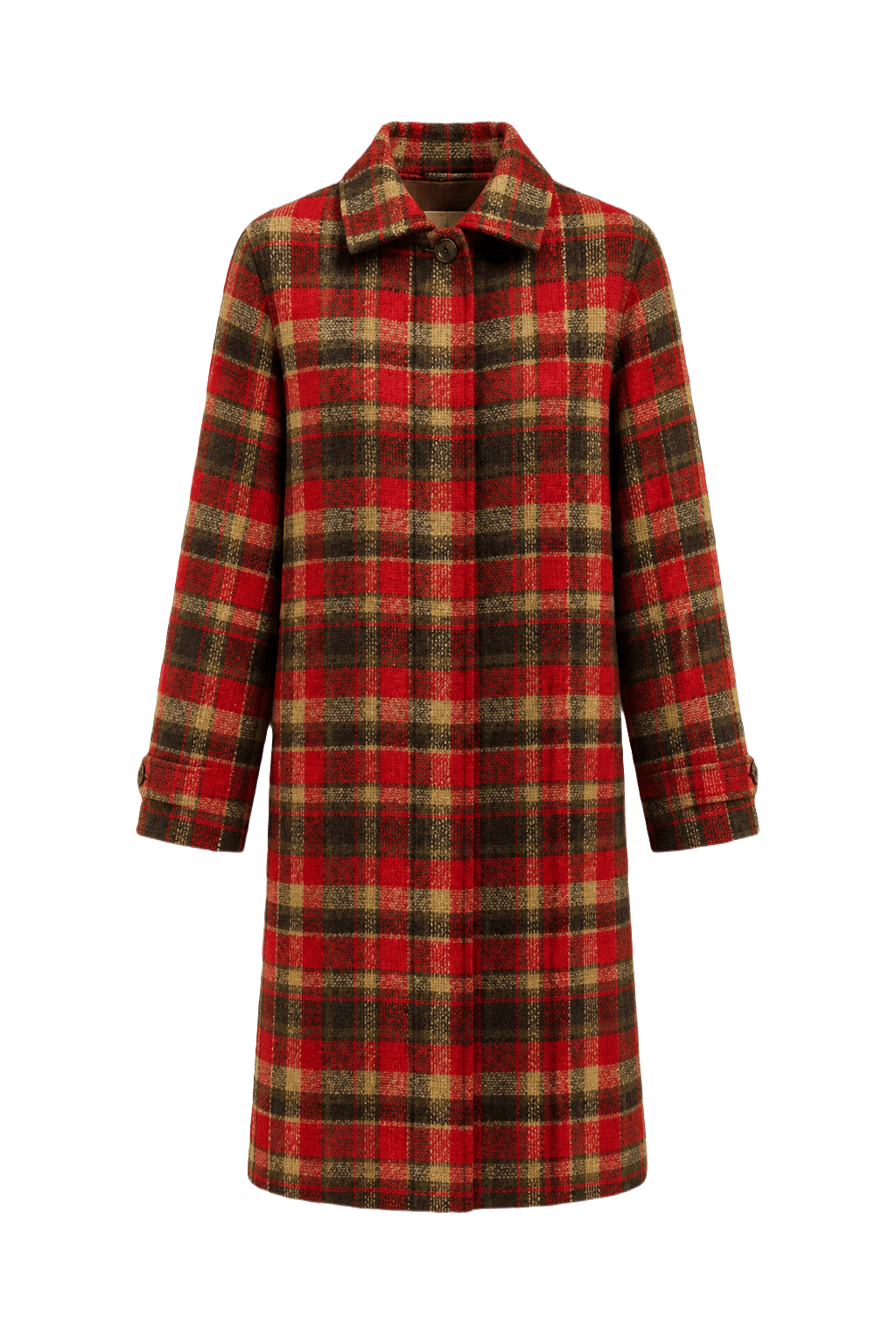 1980s Red Green Wool Blend Coat - Front View