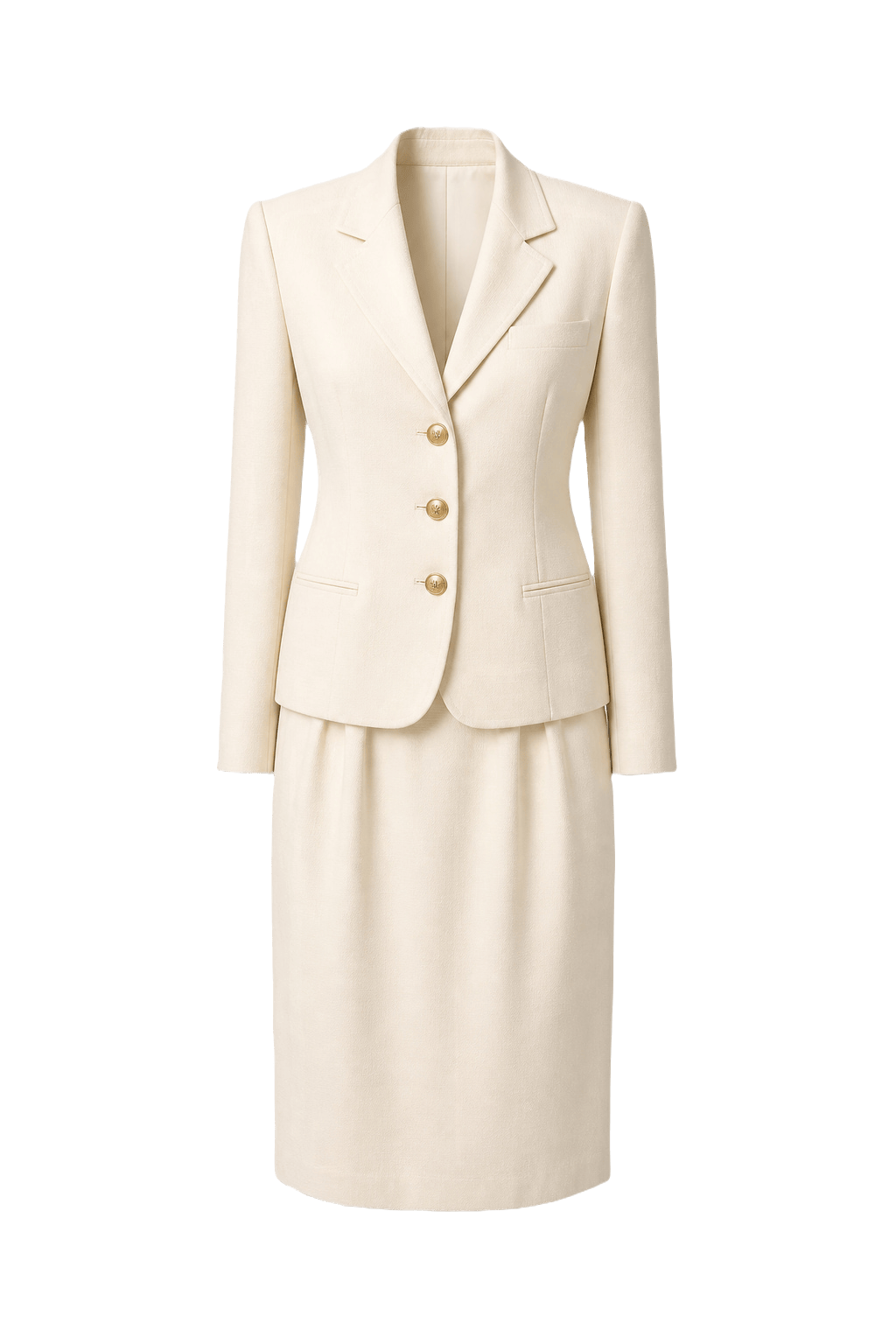 1980s Cream Wool Blend Skirt Suit - Front View