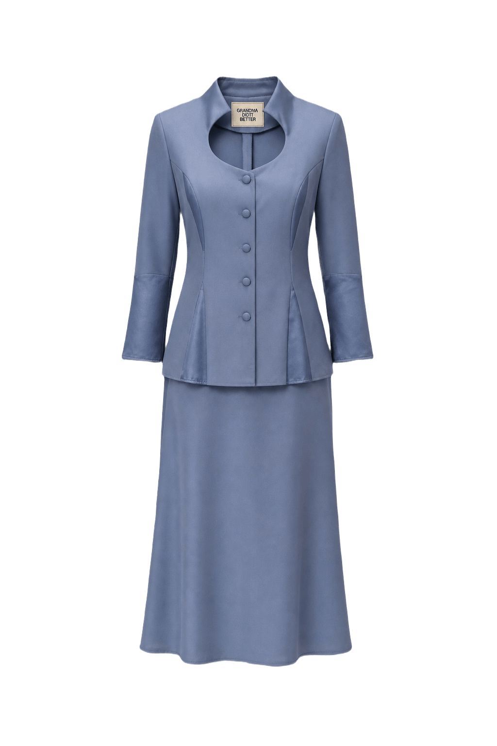 1980s Light Blue Polyester Top and Skirt Set - Front View