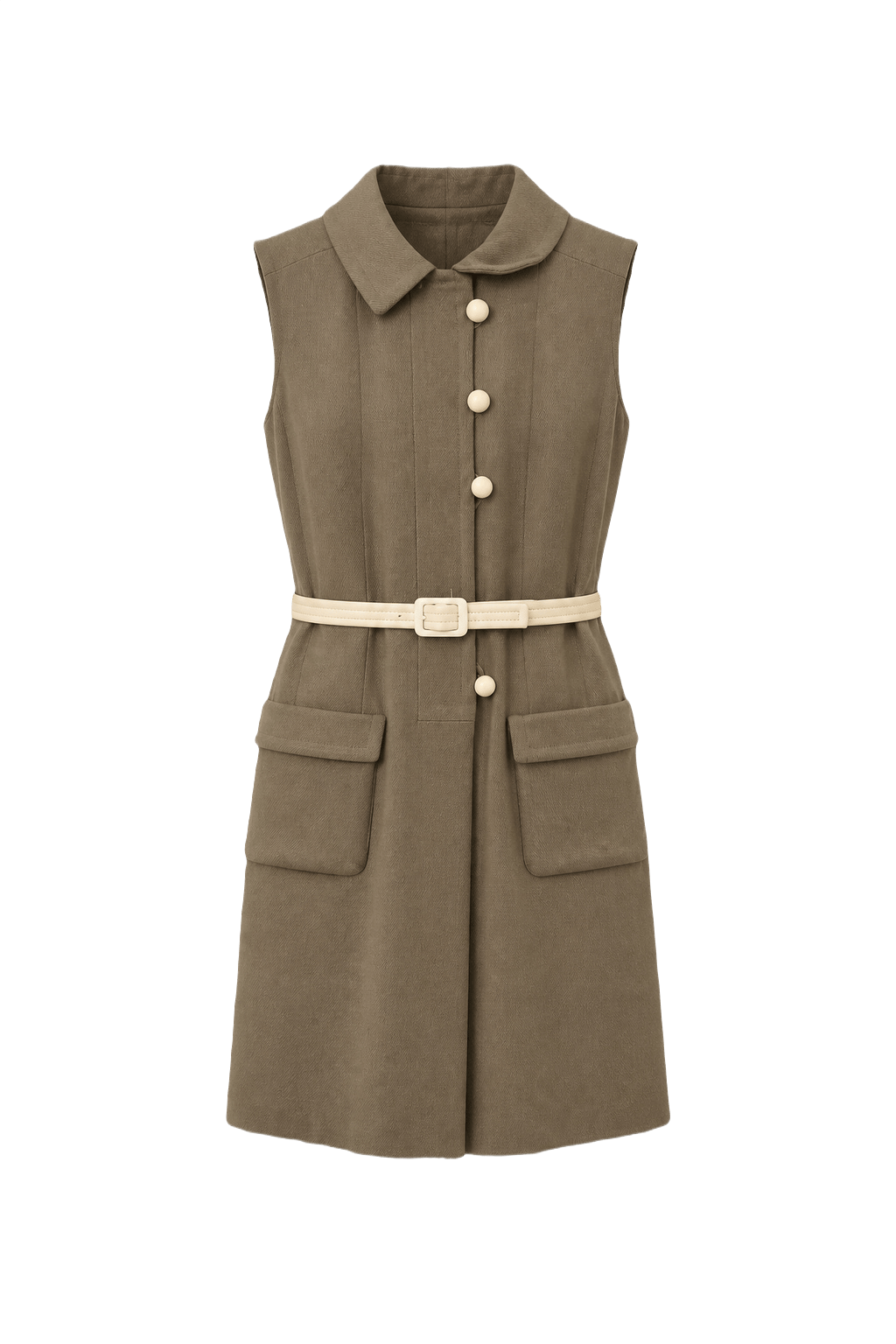 1960s Taupe Wool Blend Dress - Front View