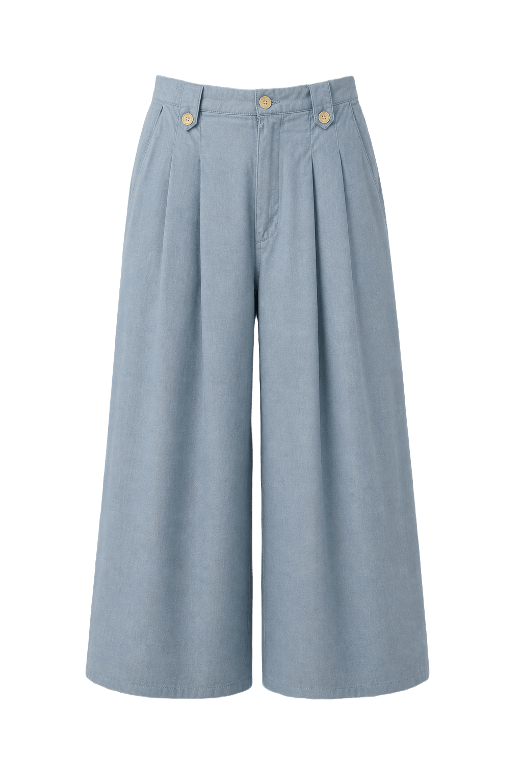 1970s Light Blue Cotton Culottes - Front View