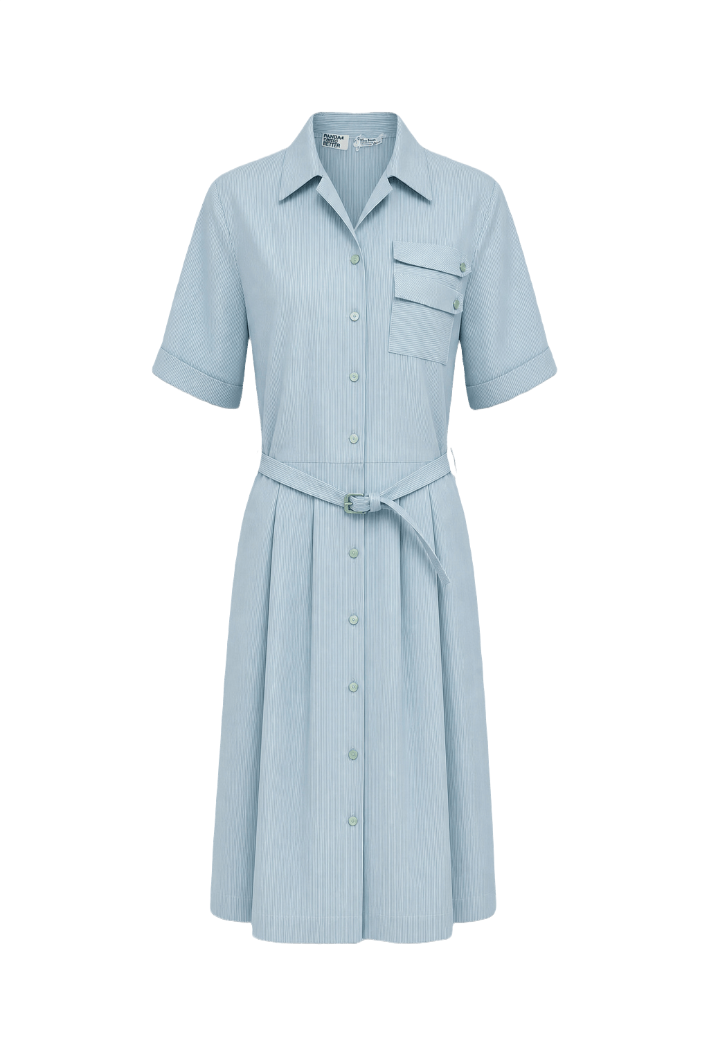 1950s Light Blue Polyester Dress - Front View