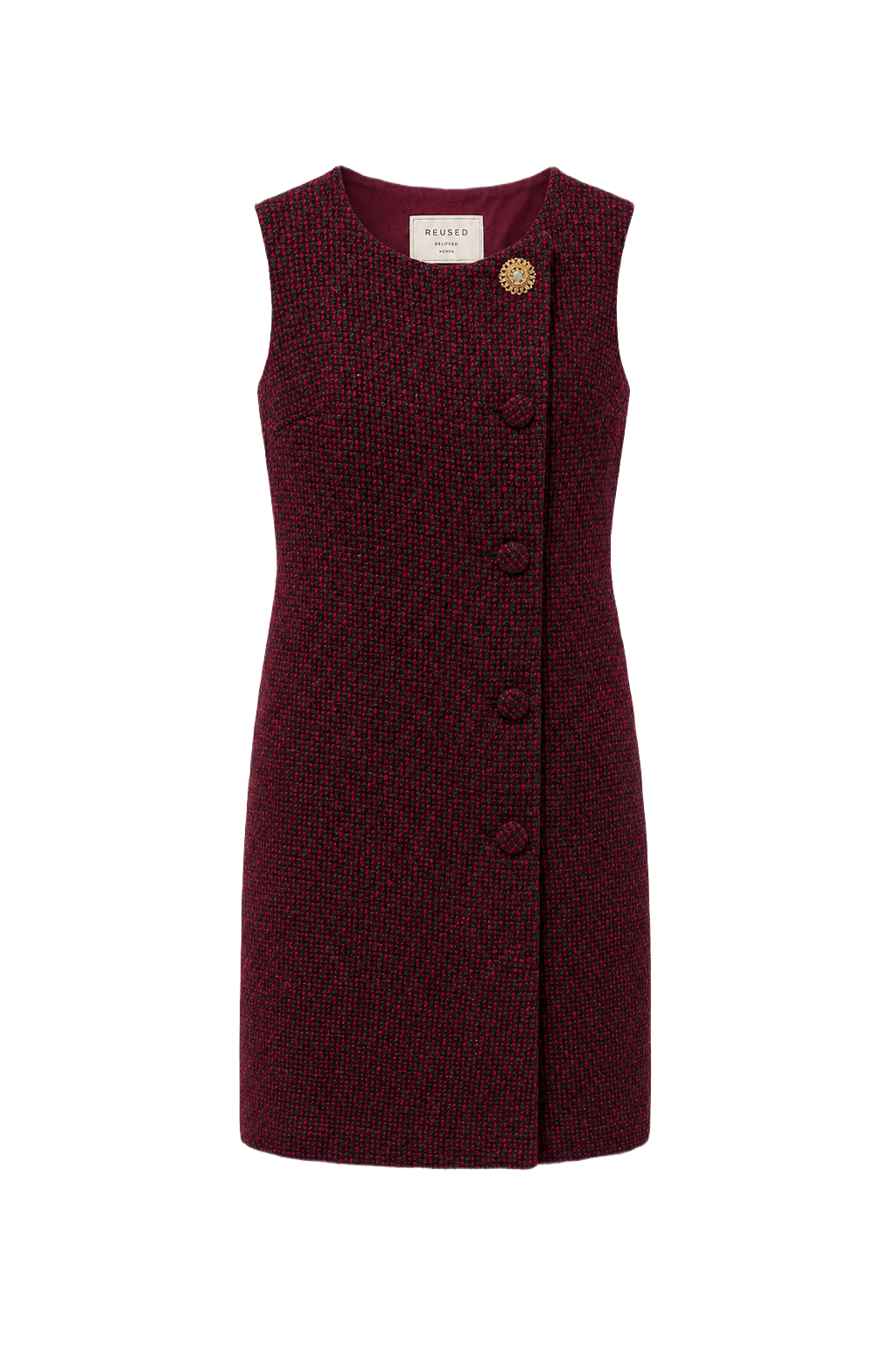 1990s Burgundy Wool Blend Dress - Front View